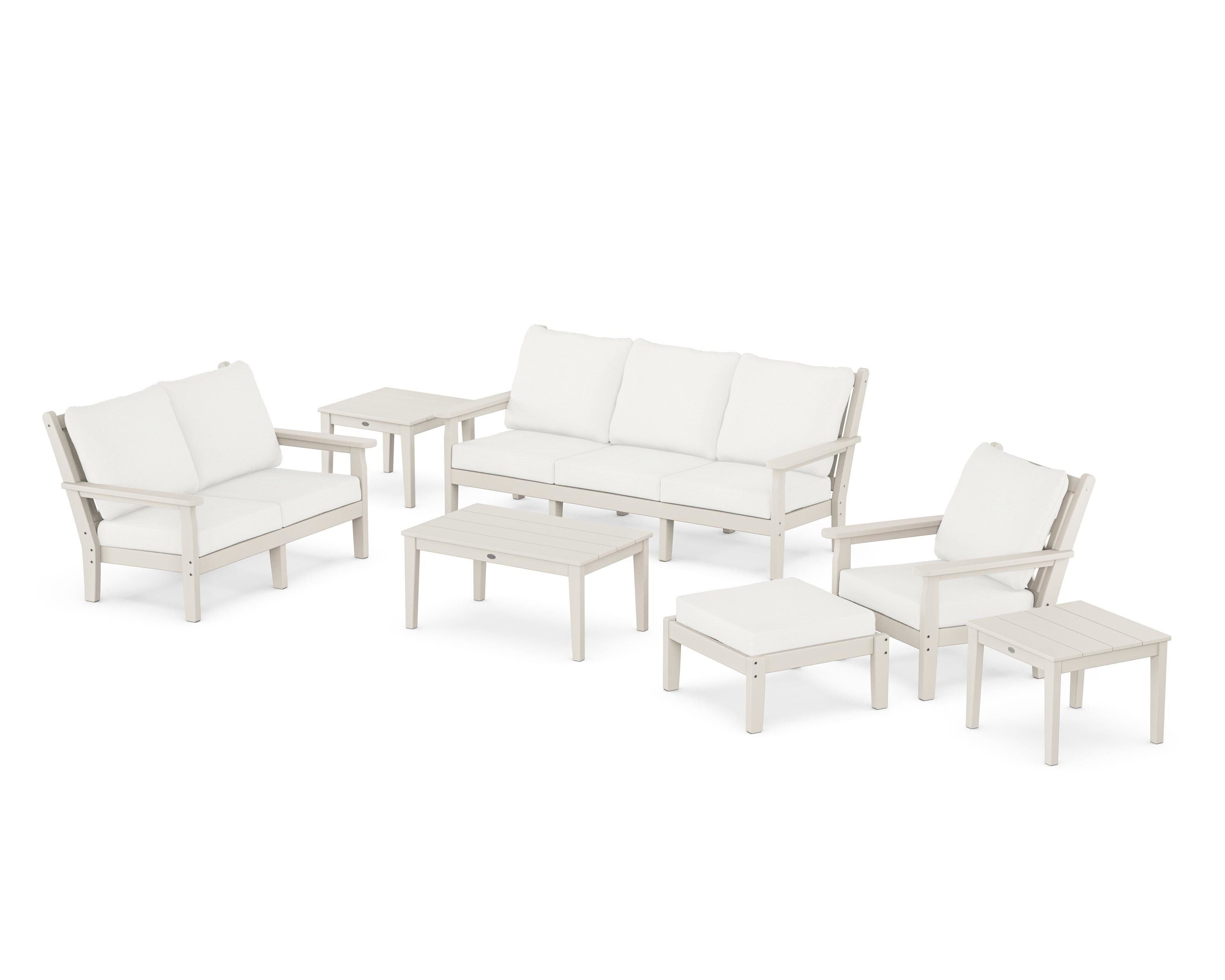 POLYWOOD® Chippendale 7-Piece Deep Seating Set in Sand / Natural Linen