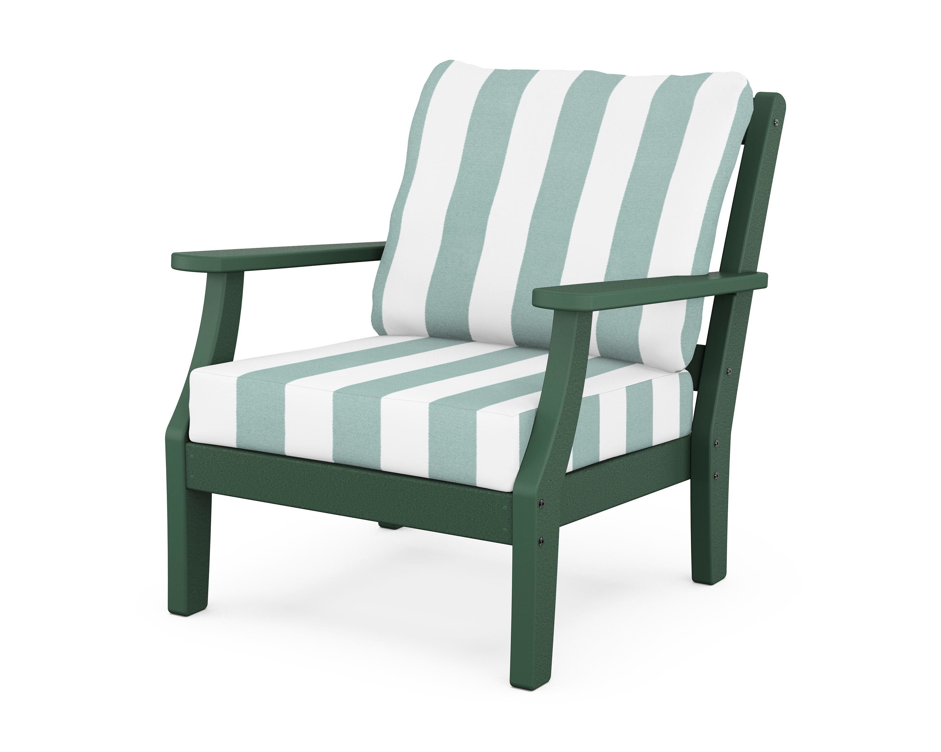 Martha Stewart by POLYWOOD® Chinoiserie Deep Seating Chair in Green / Cabana Stripe Glacier Spa