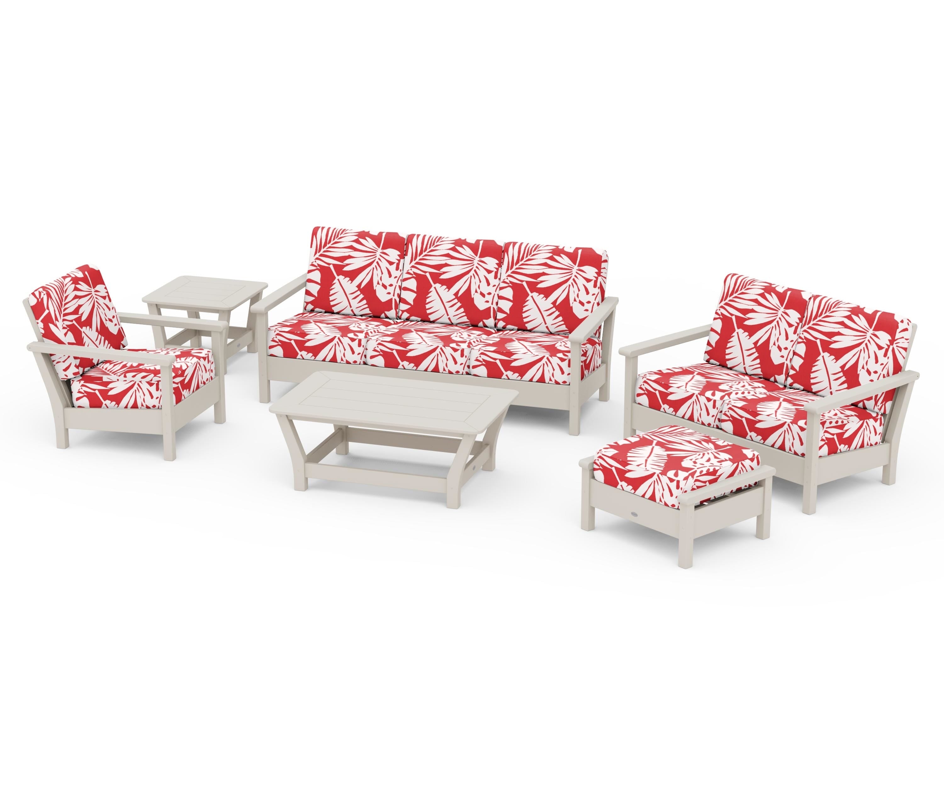 POLYWOOD® Harbour 6-Piece Outdoor Living Set in Sand / Leaf Crimson