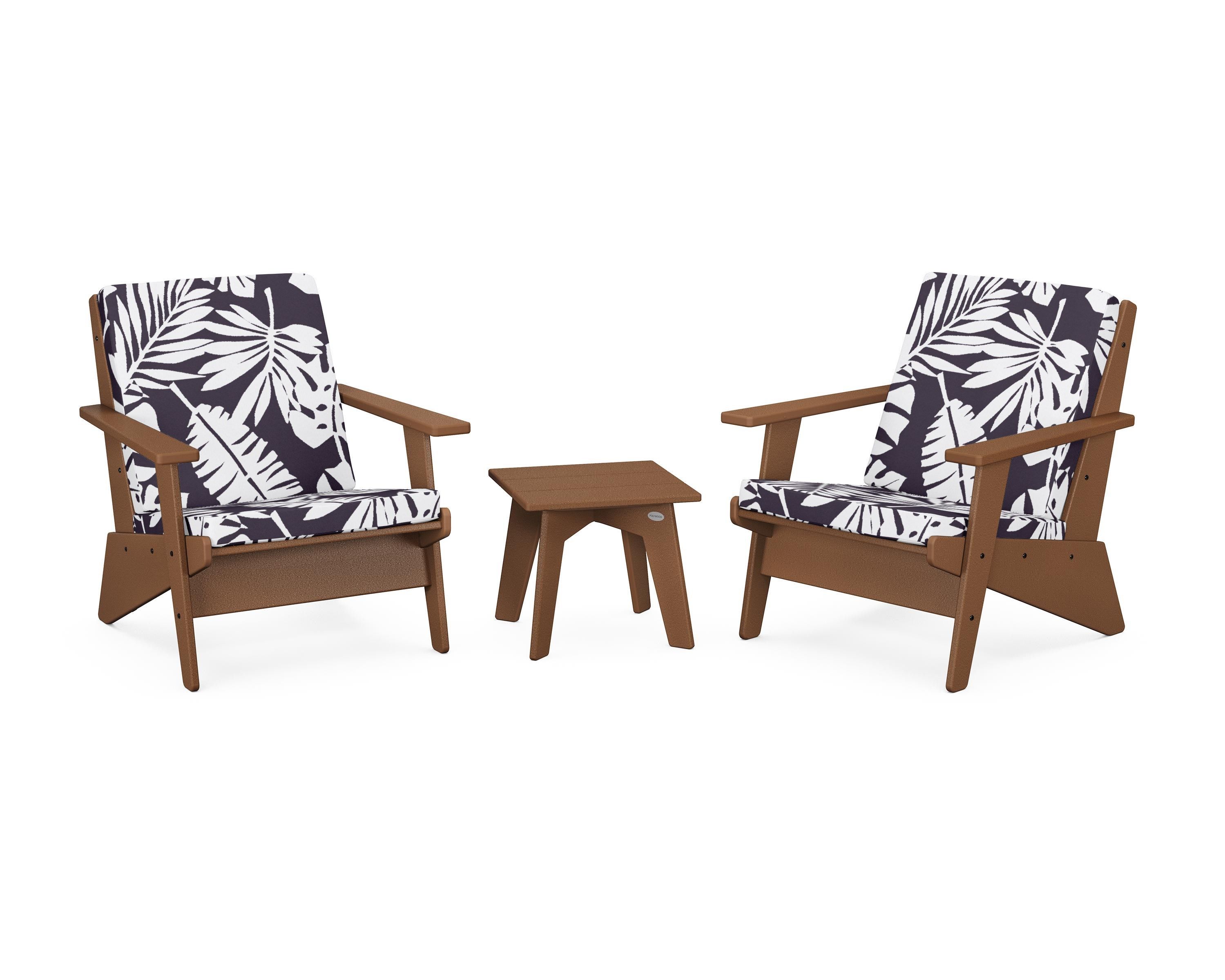 POLYWOOD® Riviera Modern Lounge 3-Piece Set in Teak / Leaf Navy