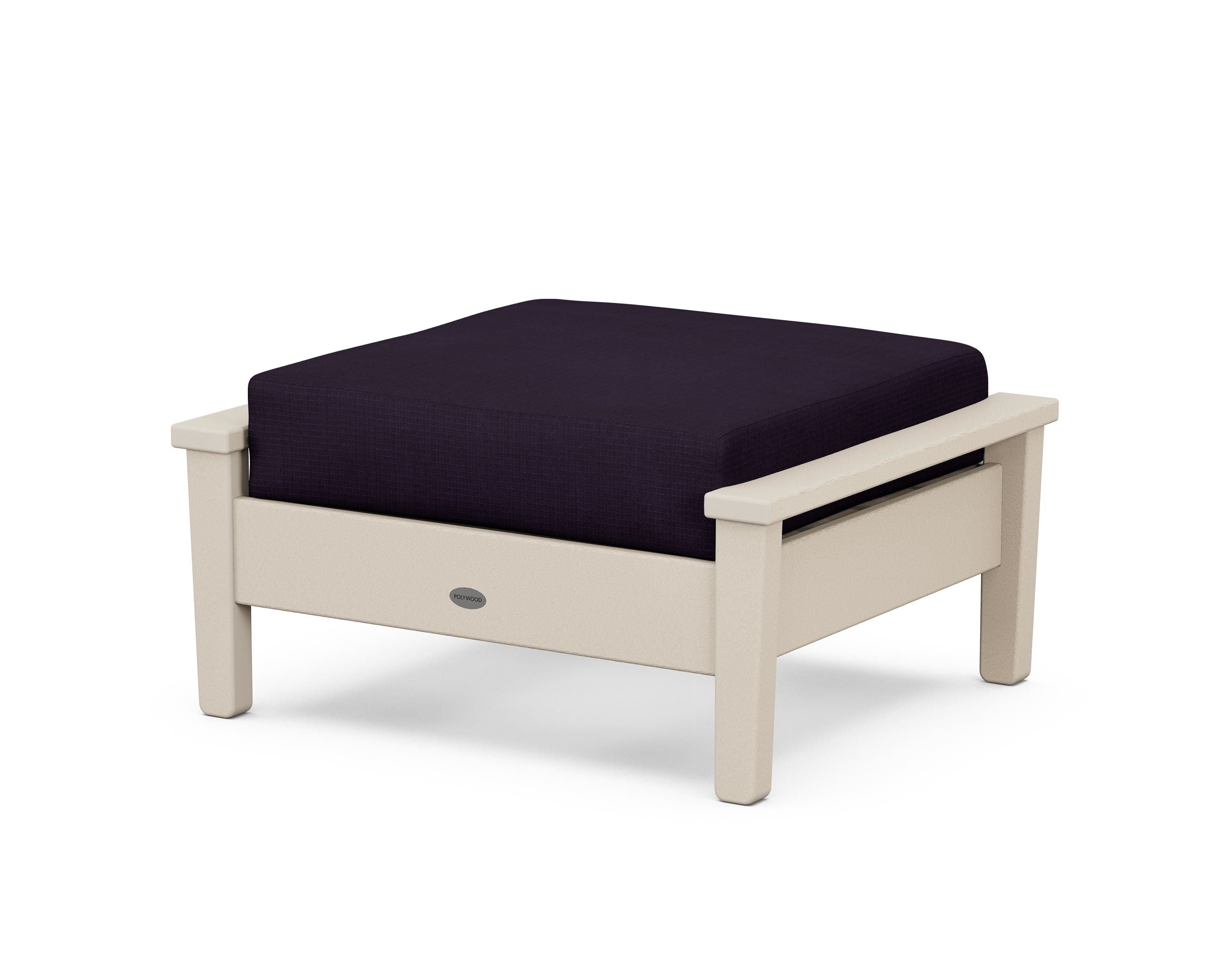 POLYWOOD® Prescott Deep Seating Ottoman in Sand / Navy Linen