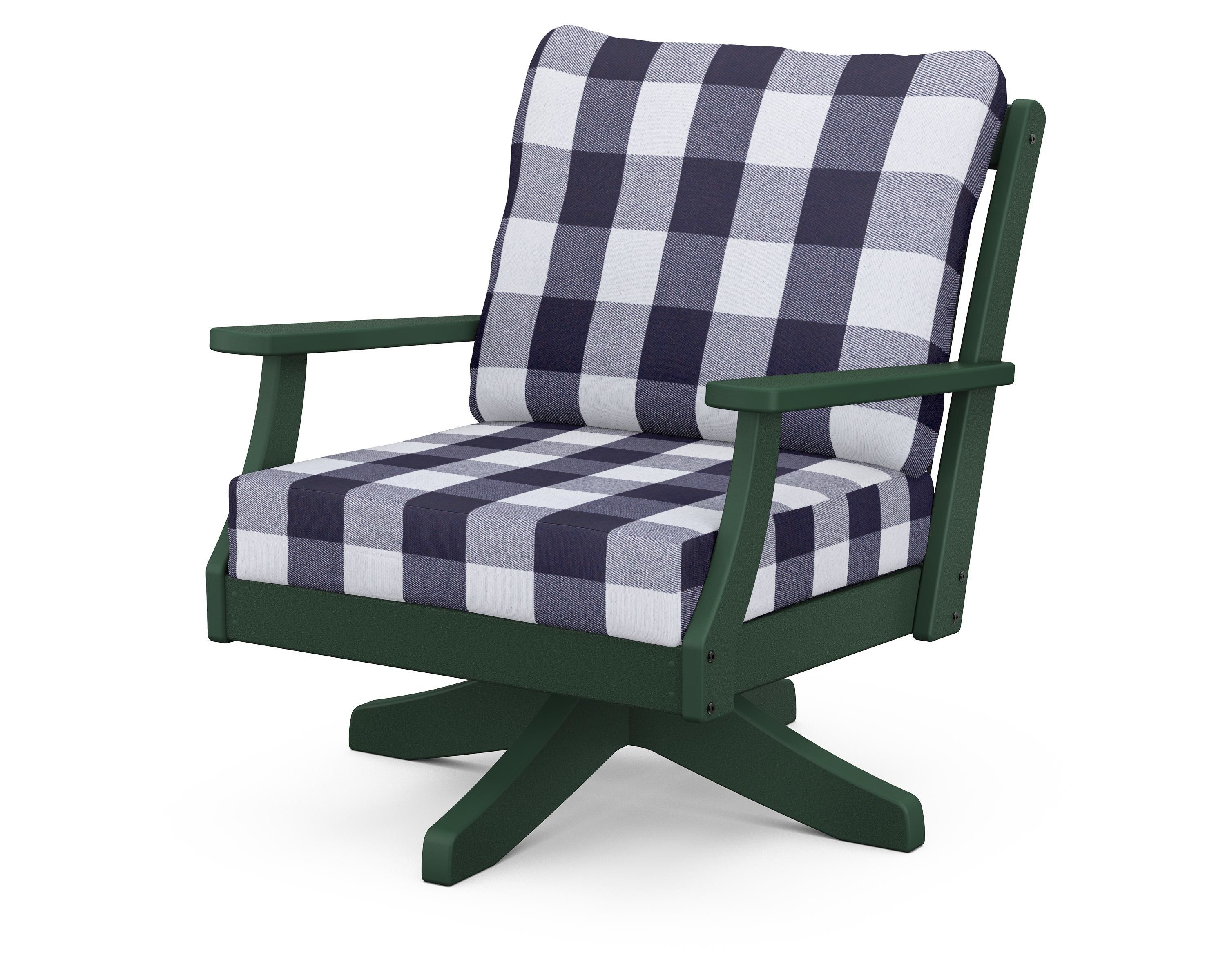 POLYWOOD® Braxton Deep Seating Swivel Chair in Green / Buffalo Plaid Navy