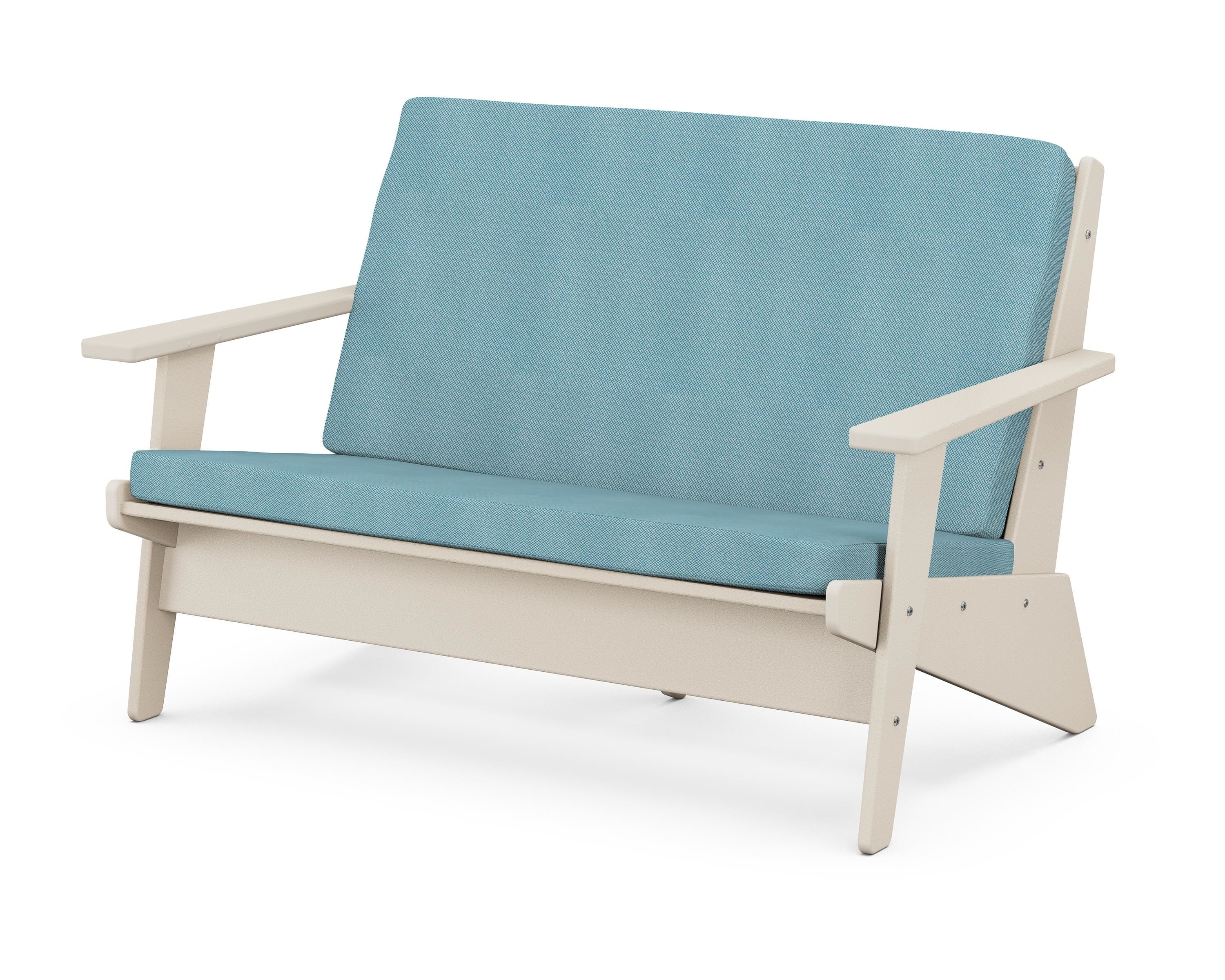 POLYWOOD® Riviera Modern Lounge Loveseat in Sand / Lattice Sky Blue
