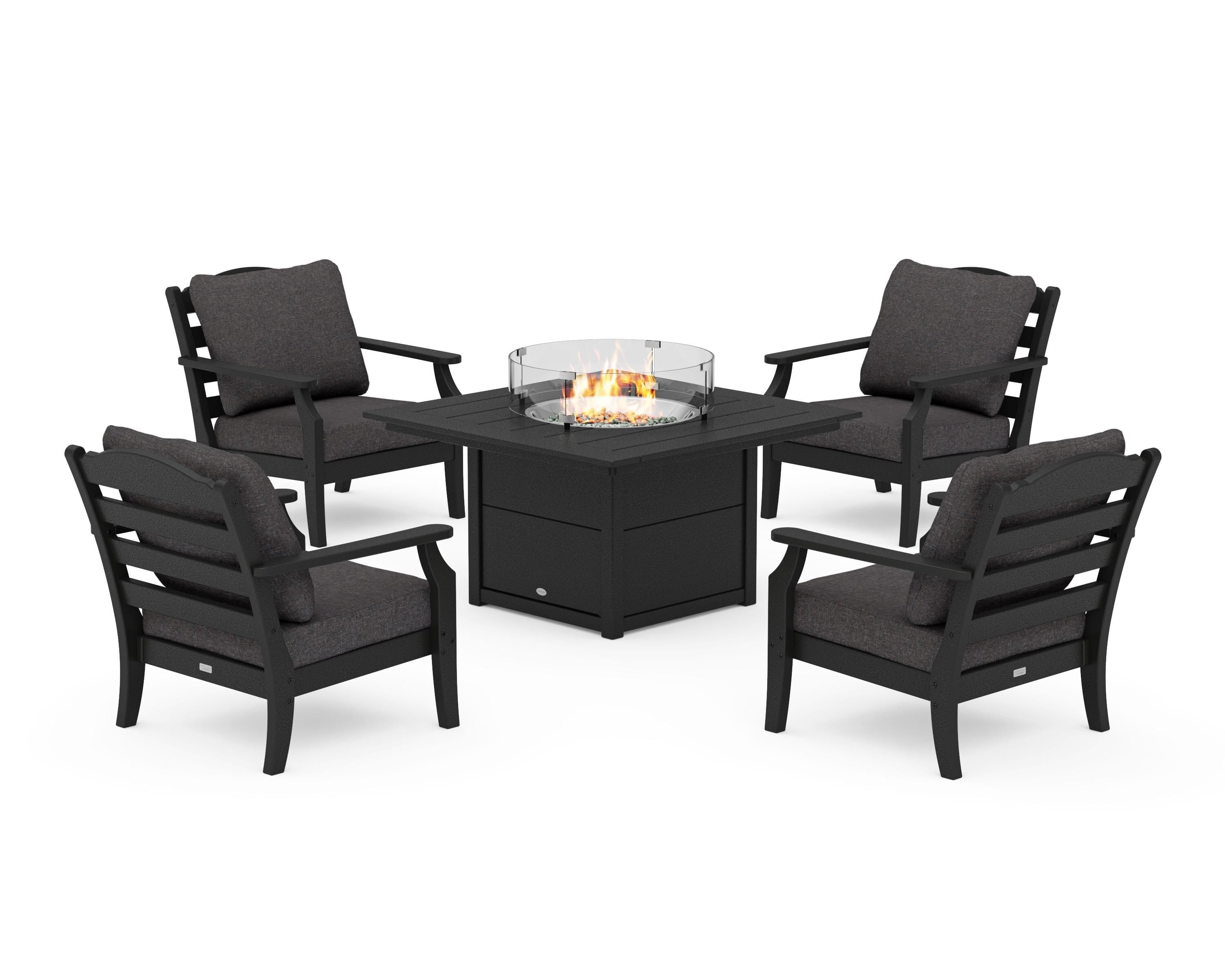Draper James™ by POLYWOOD® Savannah 5-Piece Deep Seating Set with Fire Pit Table in Black / Ash Charcoal