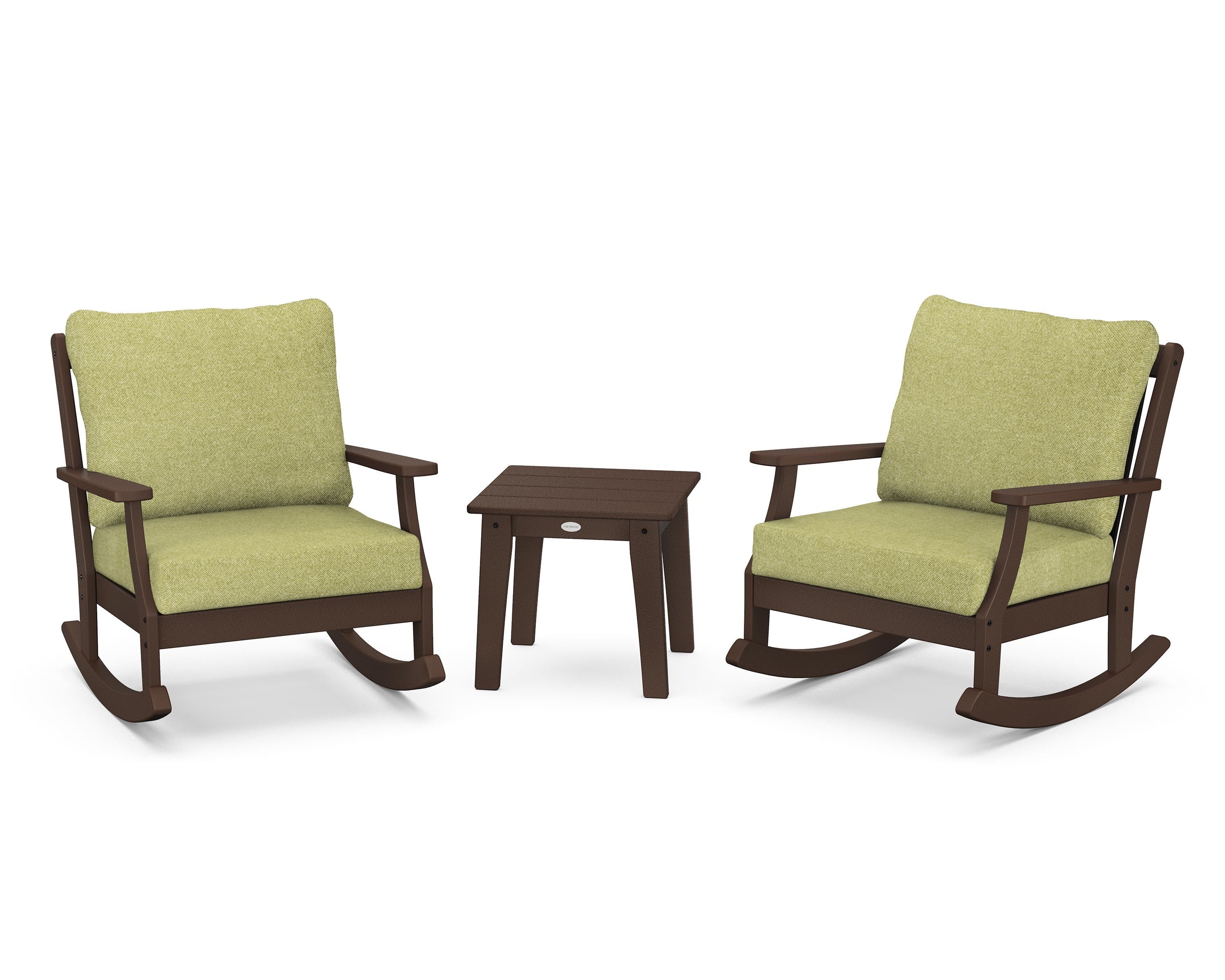 POLYWOOD® Braxton 3-Piece Deep Seating Rocker Set in Mahogany / Chartreuse Boucle