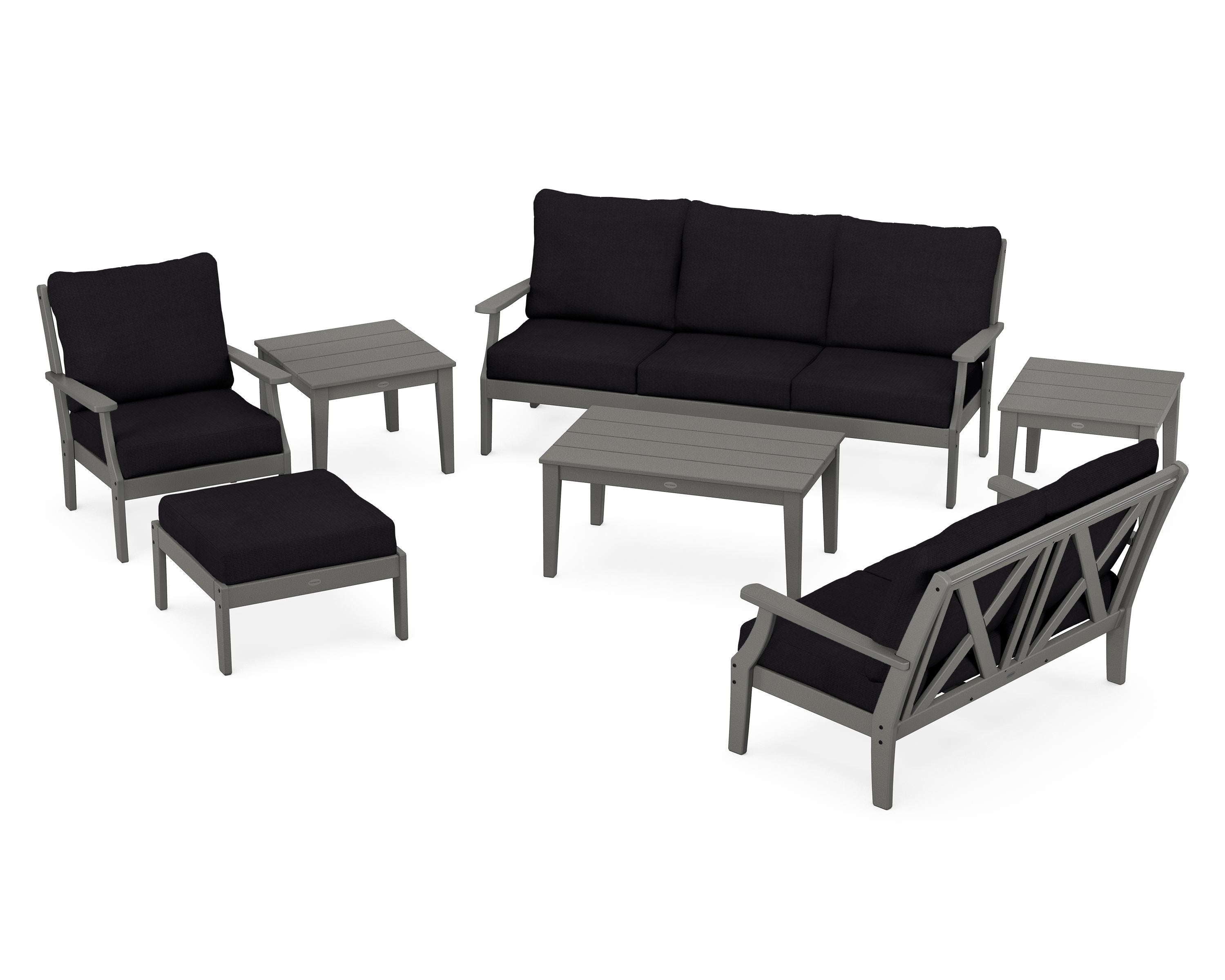 POLYWOOD® Braxton 7-Piece Deep Seating Set in Slate Grey / Midnight Linen