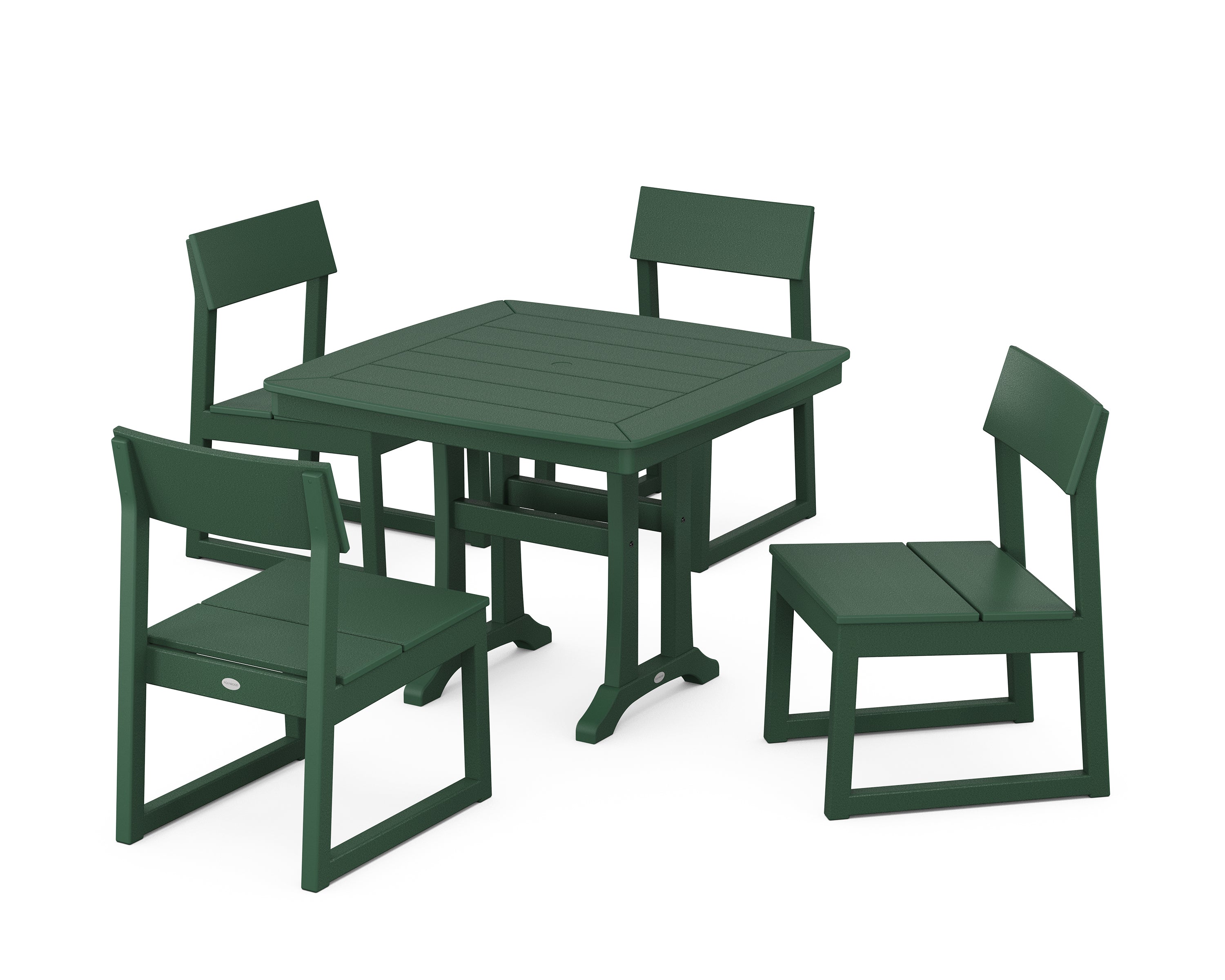 POLYWOOD® EDGE Side Chair 5-Piece Dining Set with Trestle Legs in Green