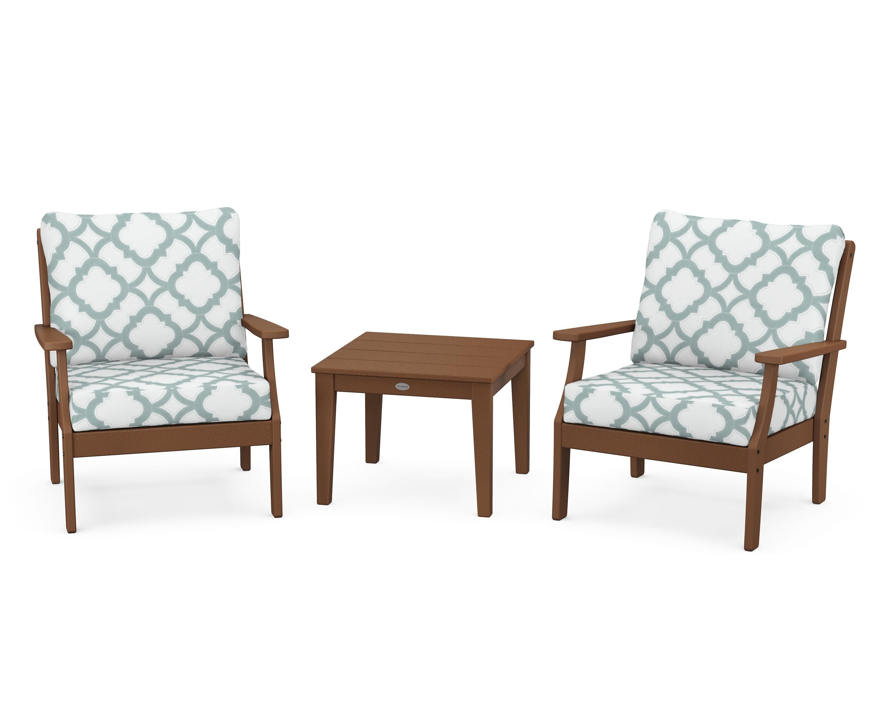 POLYWOOD® Braxton 3-Piece Deep Seating Set in Teak / Trellis Glacier Spa