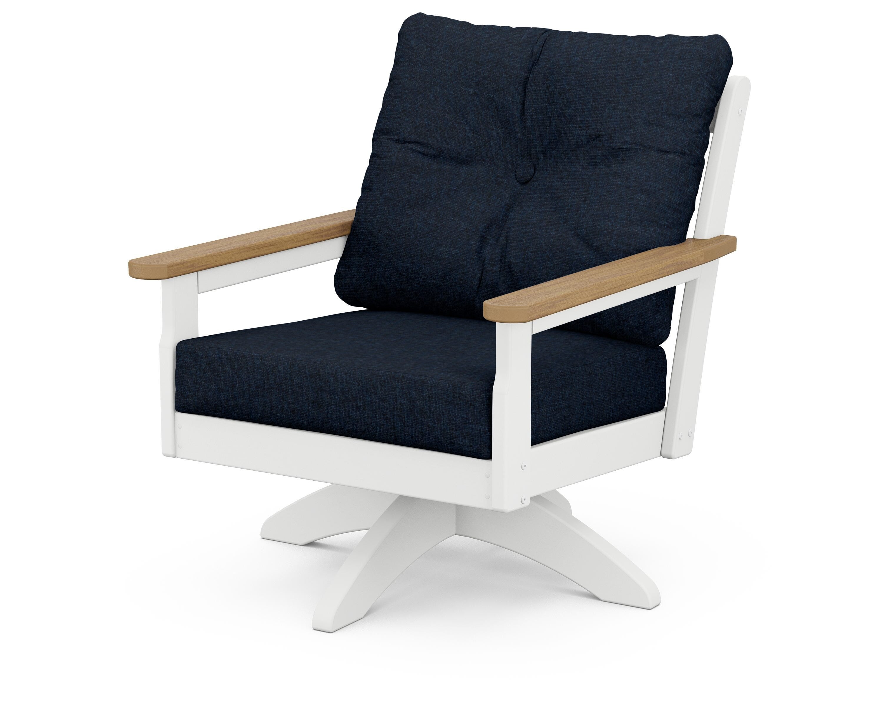 POLYWOOD® Vineyard Deep Seating Swivel Chair in White / Natural / Marine Indigo