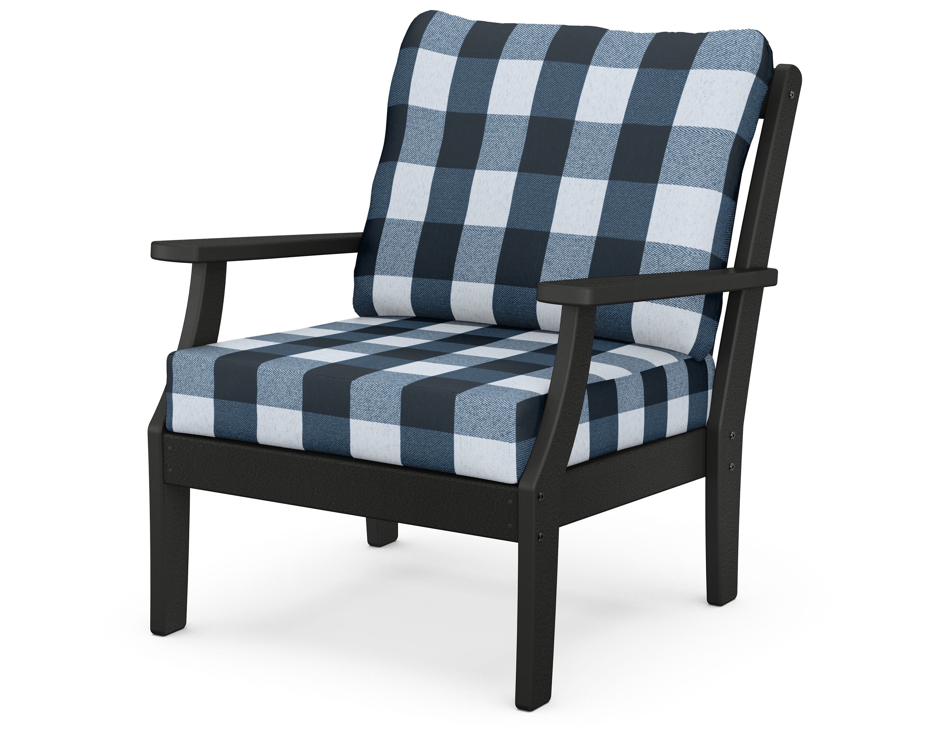 POLYWOOD® Braxton Deep Seating Chair in Black / Buffalo Plaid Marine Indigo