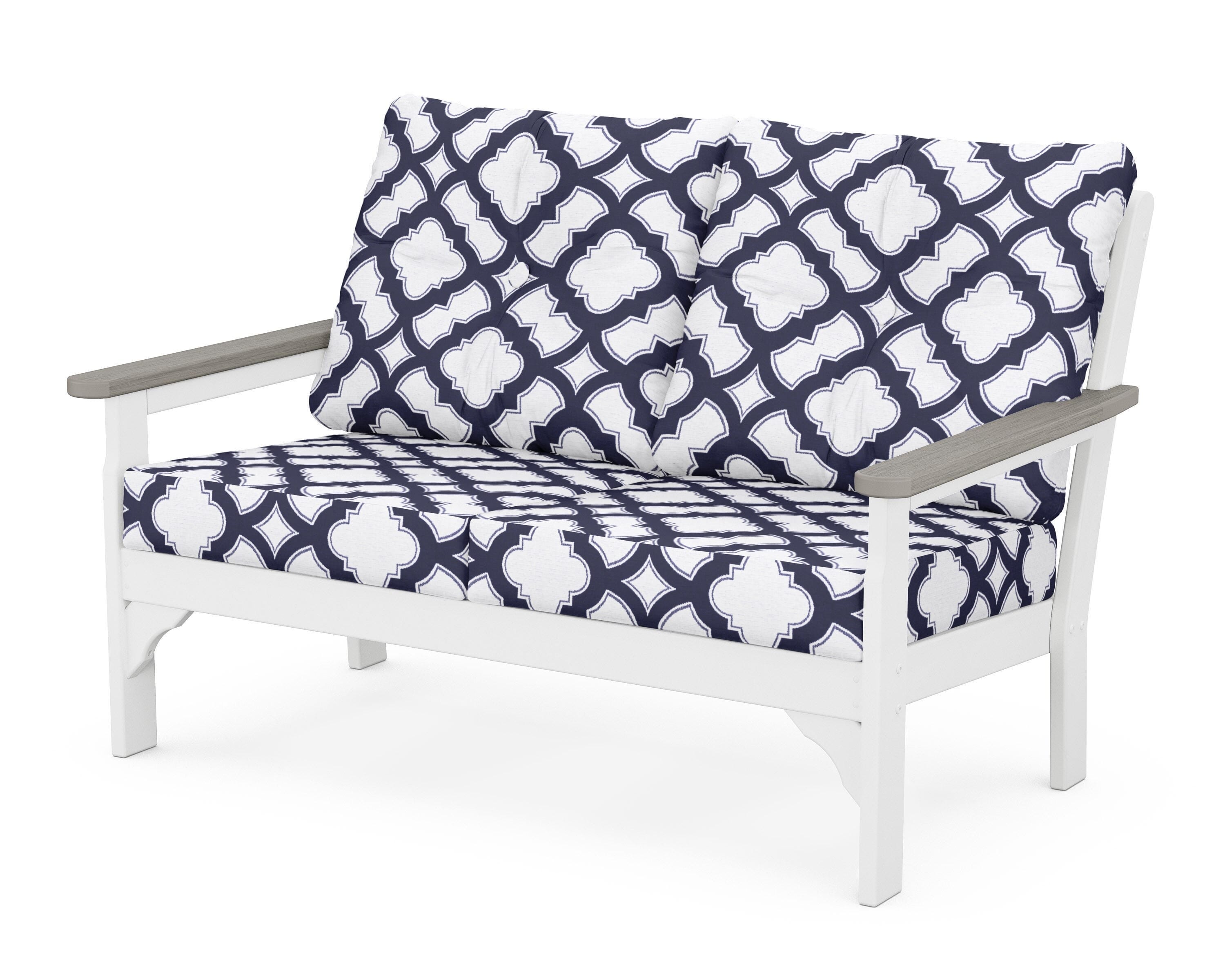 POLYWOOD® Vineyard Deep Seating Loveseat in White / Driftwood / Trellis Navy
