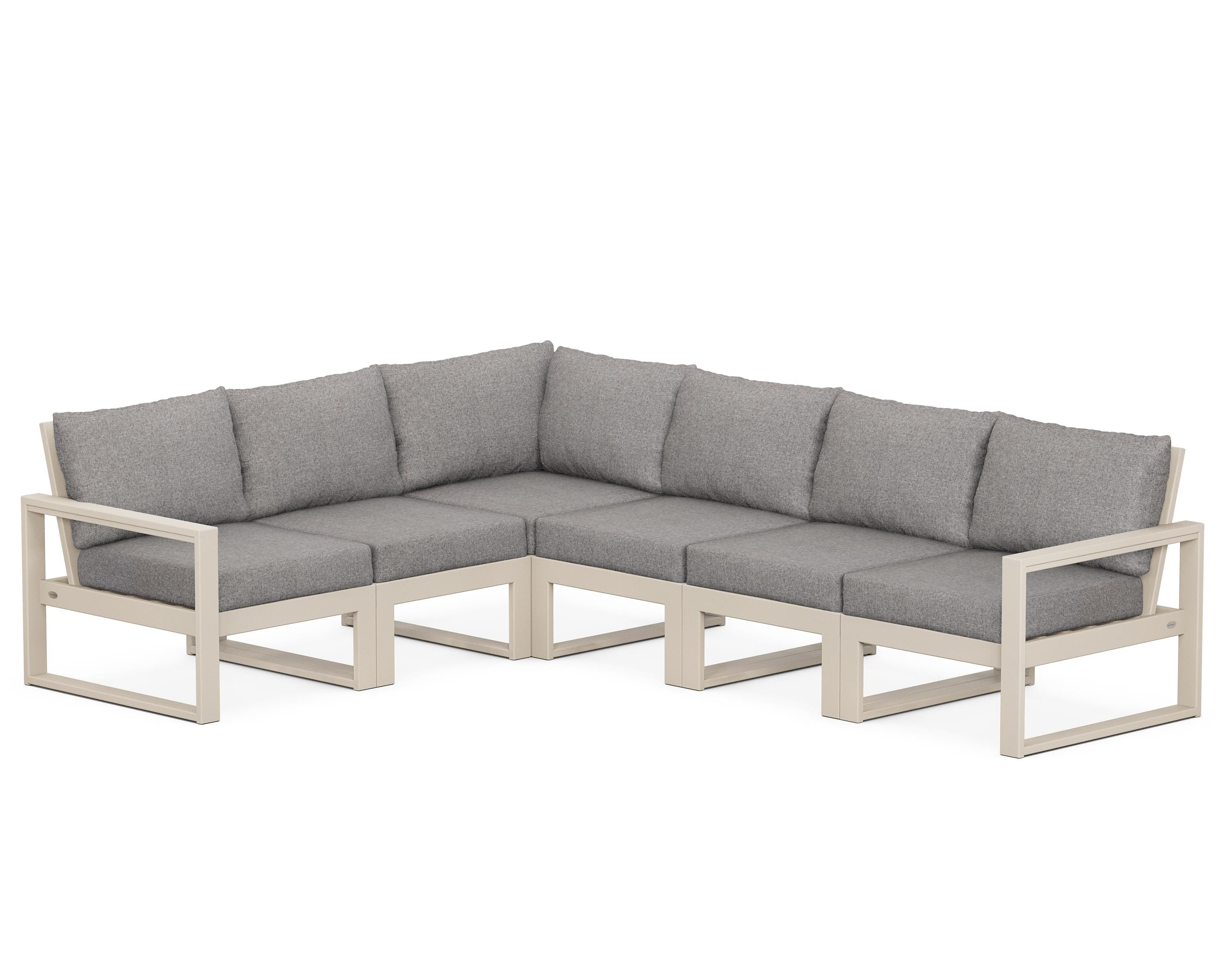 POLYWOOD® EDGE 6-Piece Modular Deep Seating Set in Sand / Grey Mist