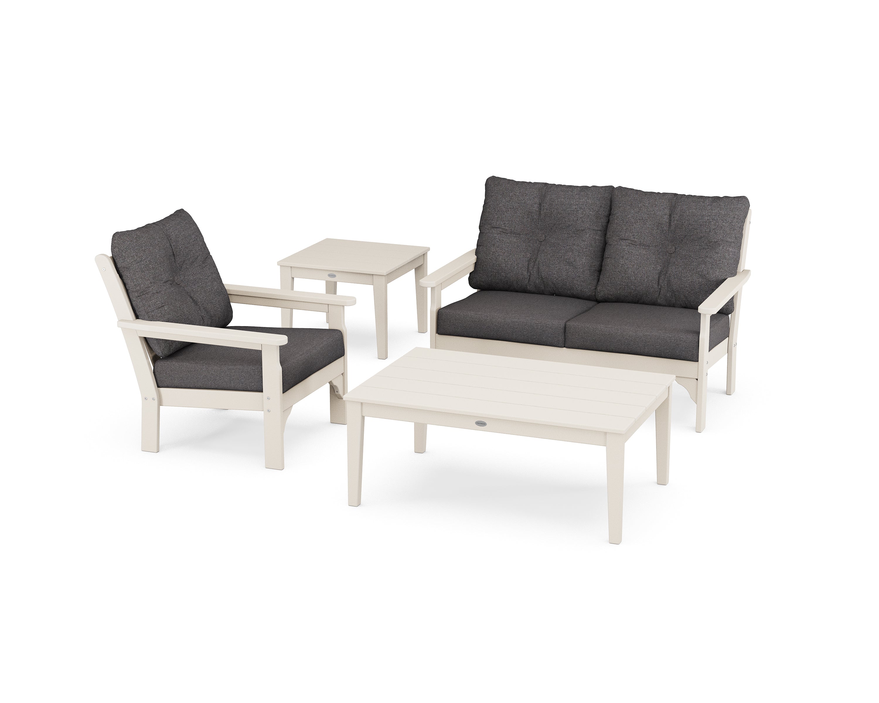 POLYWOOD® Vineyard 4-Piece Deep Seating Set in Sand / Ash Charcoal