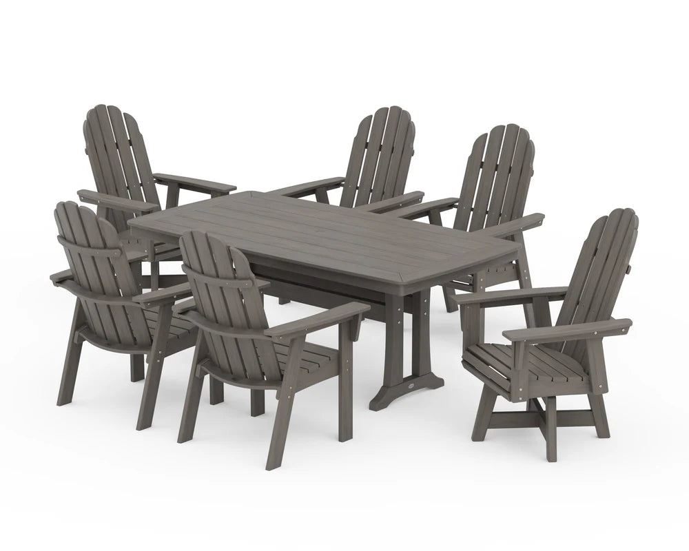 Vineyard Curveback Adirondack Swivel Chair7-Piece Dining Set with Trestle Legs