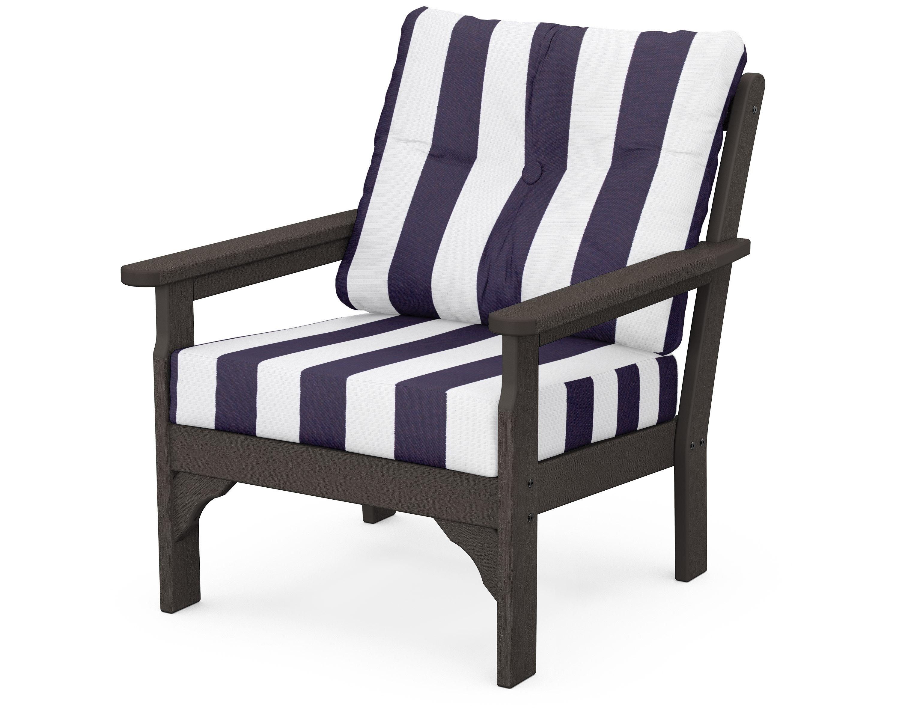 POLYWOOD® Vineyard Deep Seating Chair in Vintage Coffee / Cabana Stripe Navy