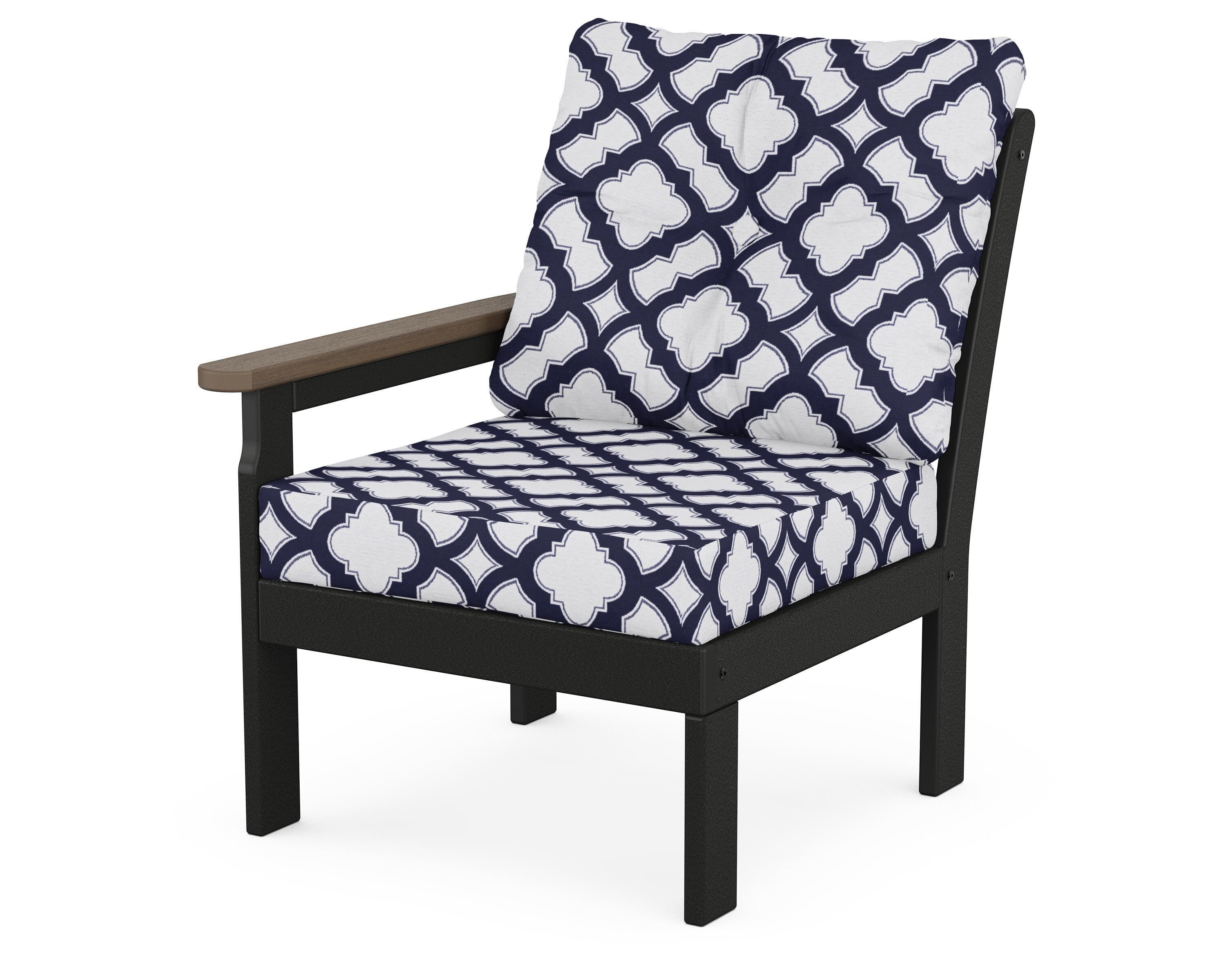 POLYWOOD® Vineyard Modular Left Arm Chair in Black / Kona / Trellis Navy
