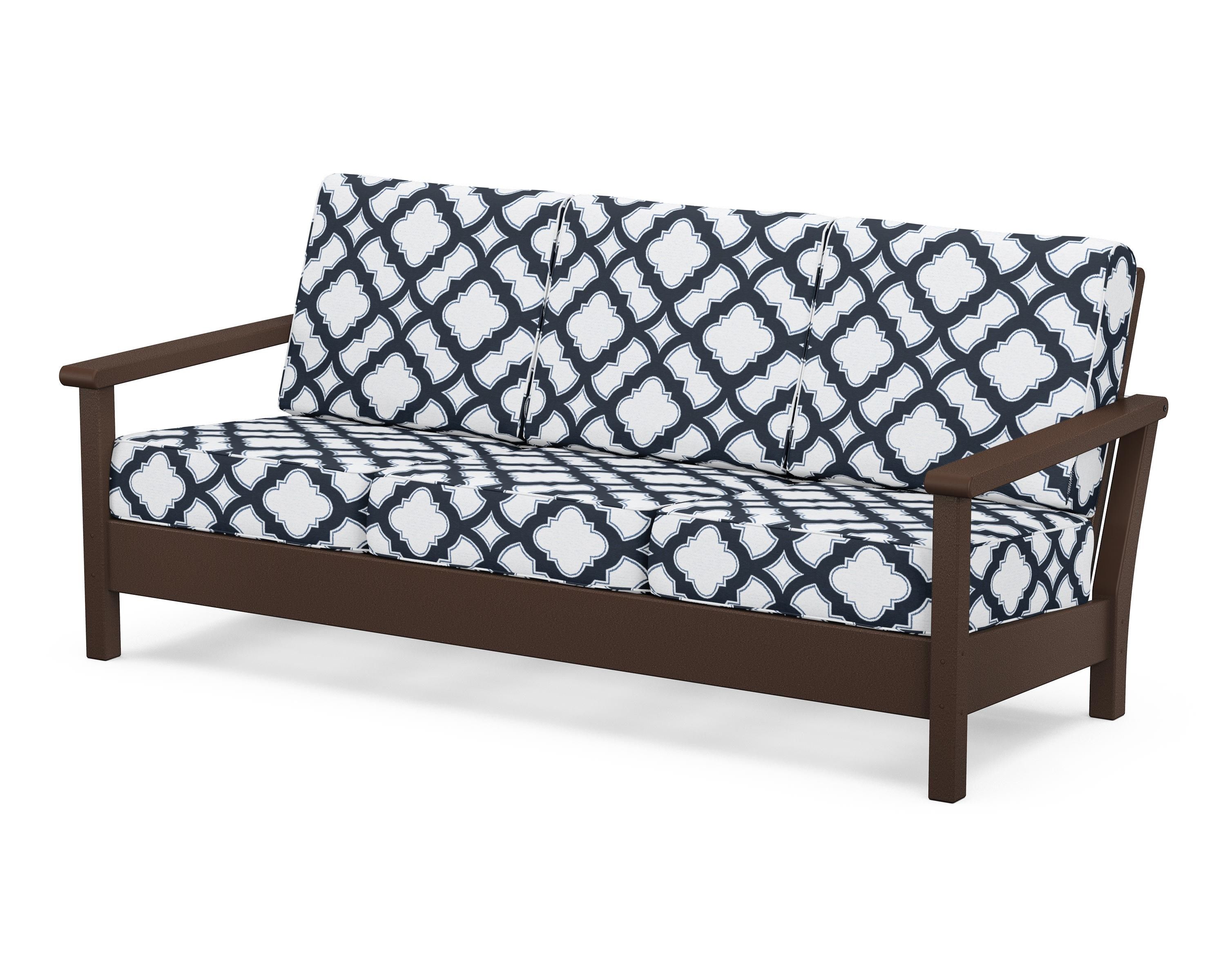 POLYWOOD® Harbour Deep Seating Sofa in Mahogany / Trellis Marine Indigo
