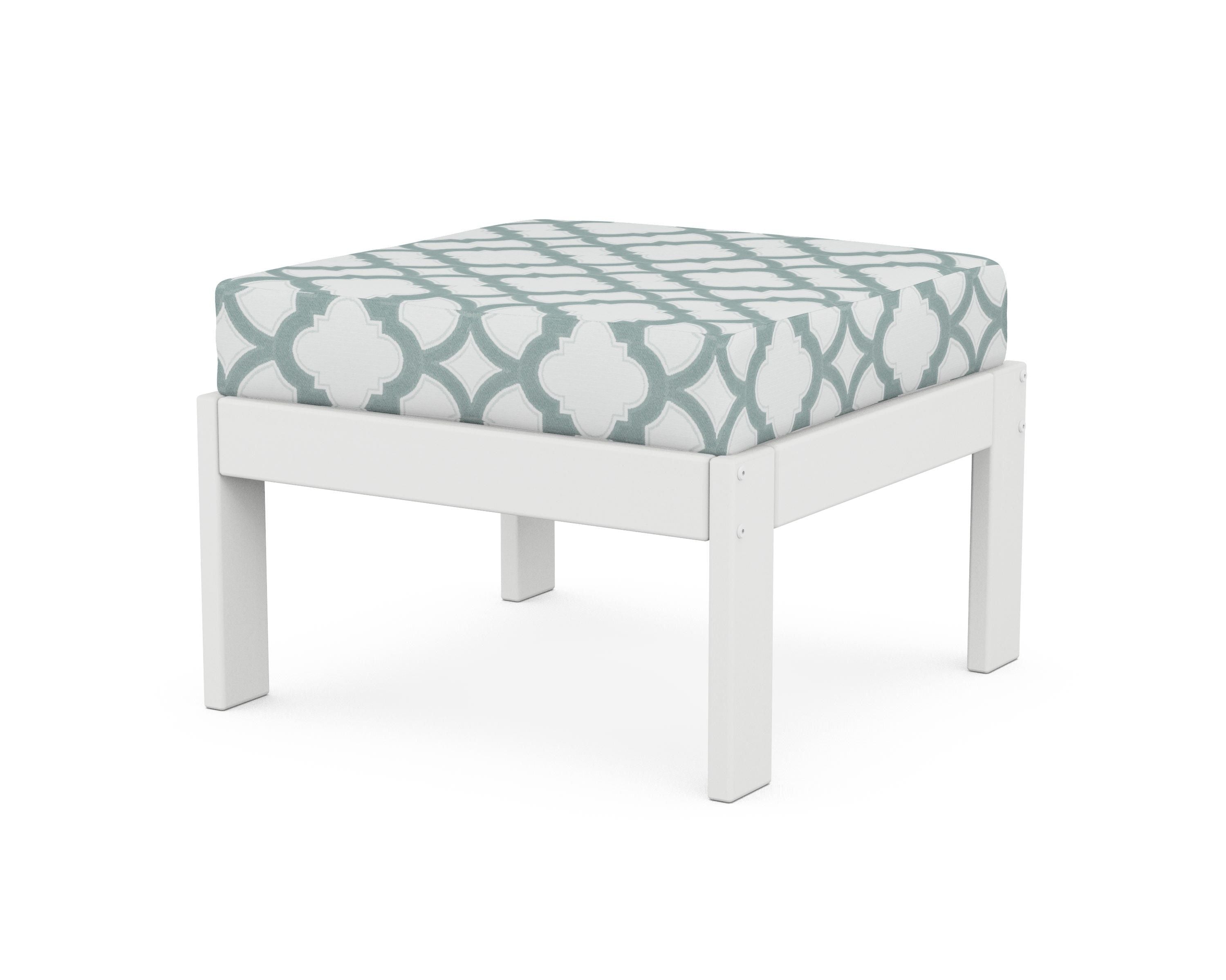 POLYWOOD® Vineyard Modular Ottoman in White / Trellis Glacier Spa