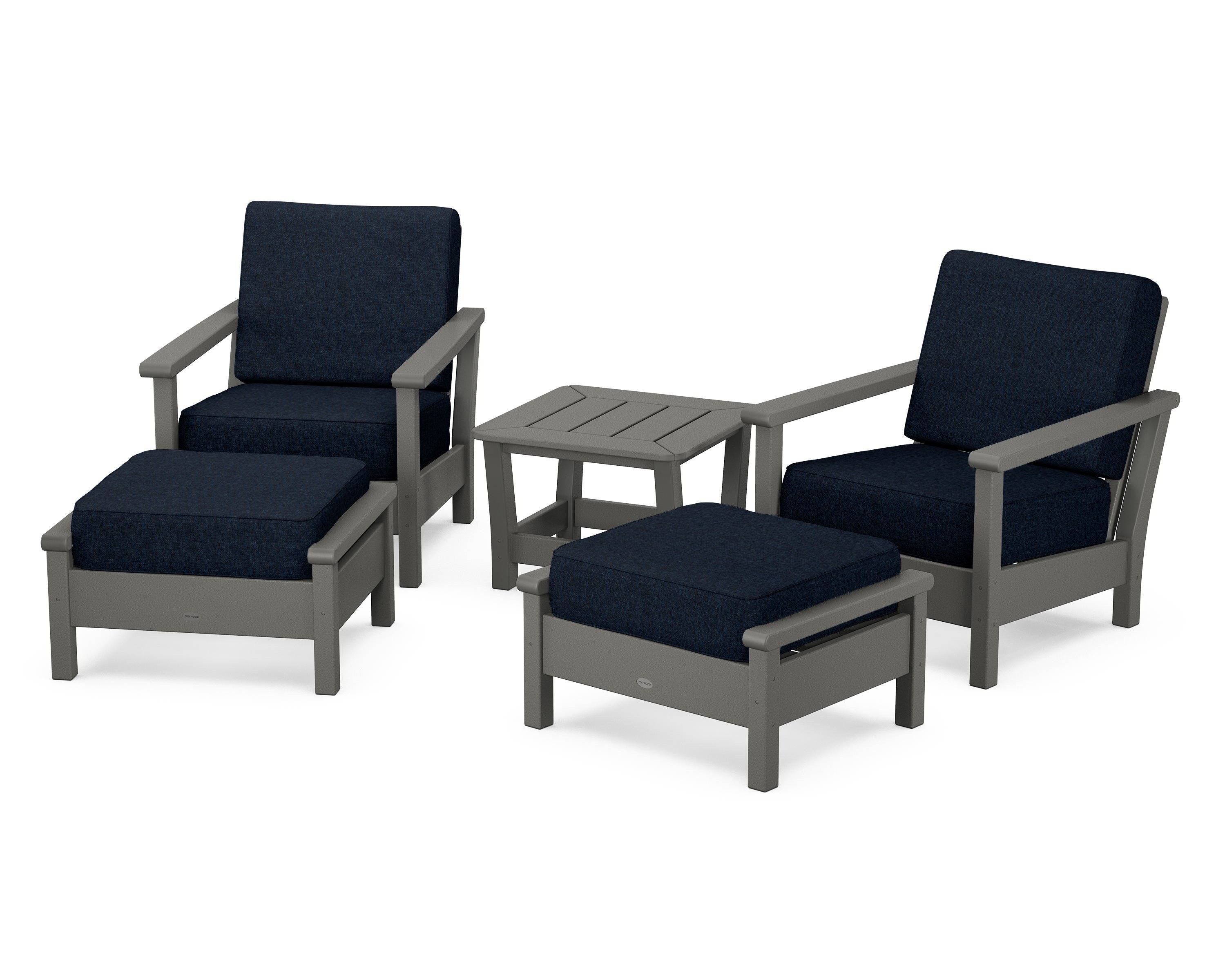 POLYWOOD® Harbour 5-Piece Deep Seating Chair Set in Slate Grey / Marine Indigo