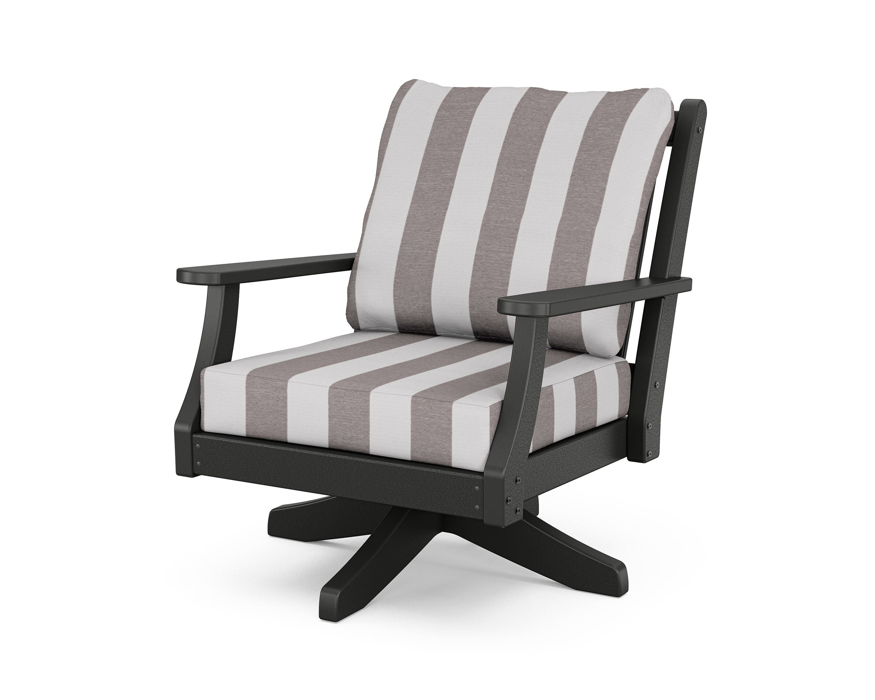 Country Living Wovendale Deep Seating Swivel Chair in Black / Cabana Stripe Grey Mist