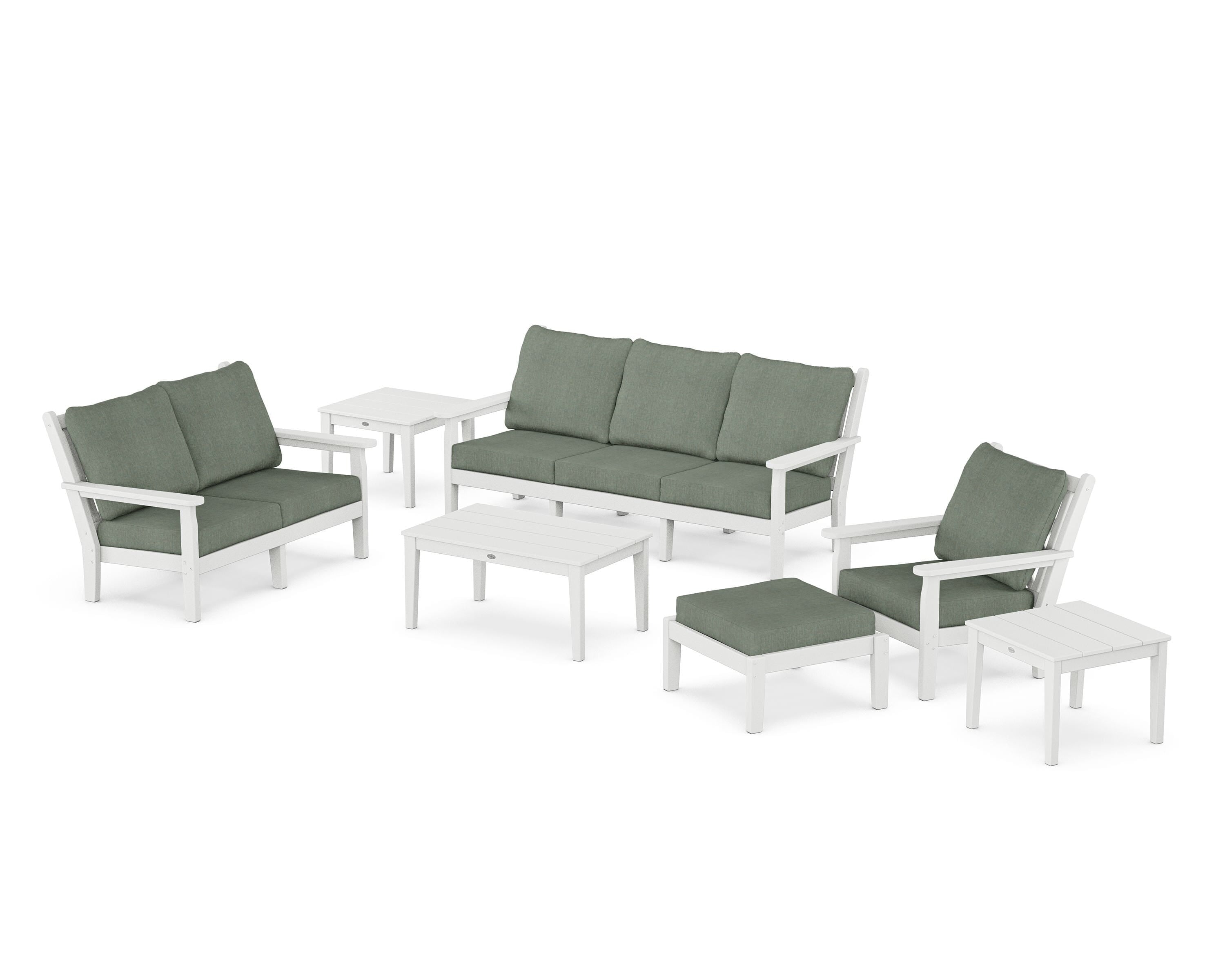 POLYWOOD® Chippendale 7-Piece Deep Seating Set in White / Cast Sage