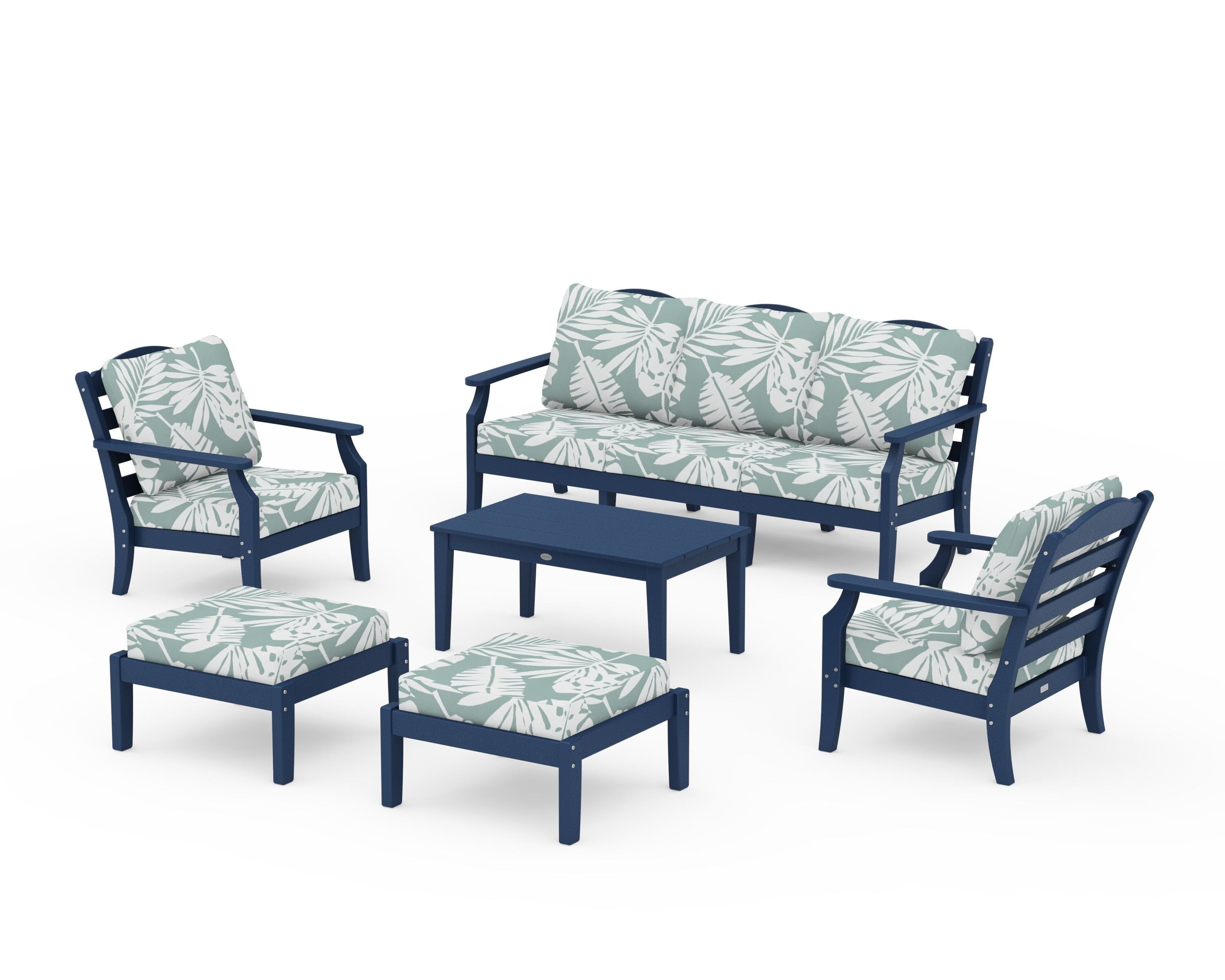 Draper James™ by POLYWOOD® Savannah 6-Piece Lounge Sofa Set in Navy / Leaf Glacier Spa