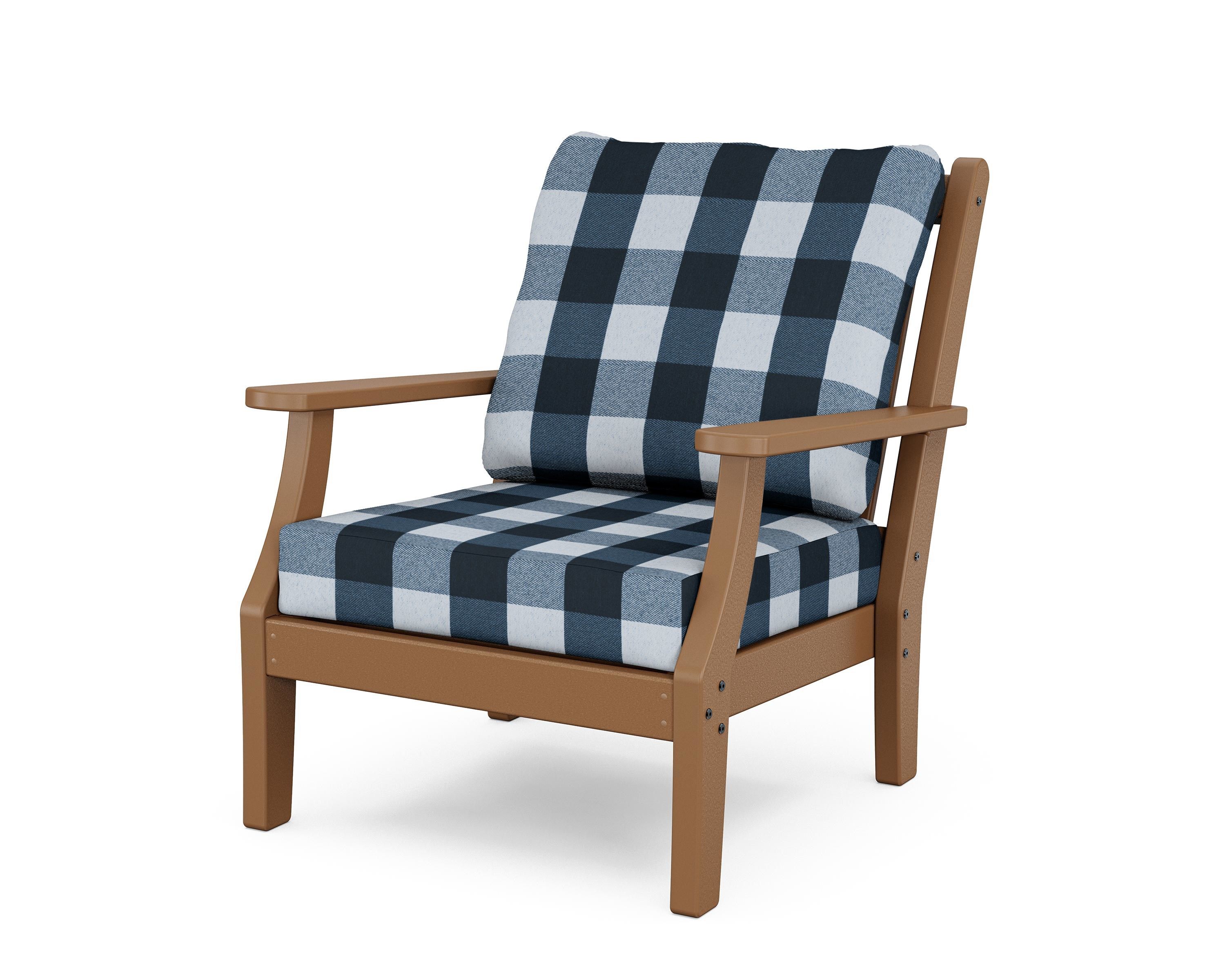 Country Living Wovendale Deep Seating Chair in Teak / Buffalo Plaid Marine Indigo