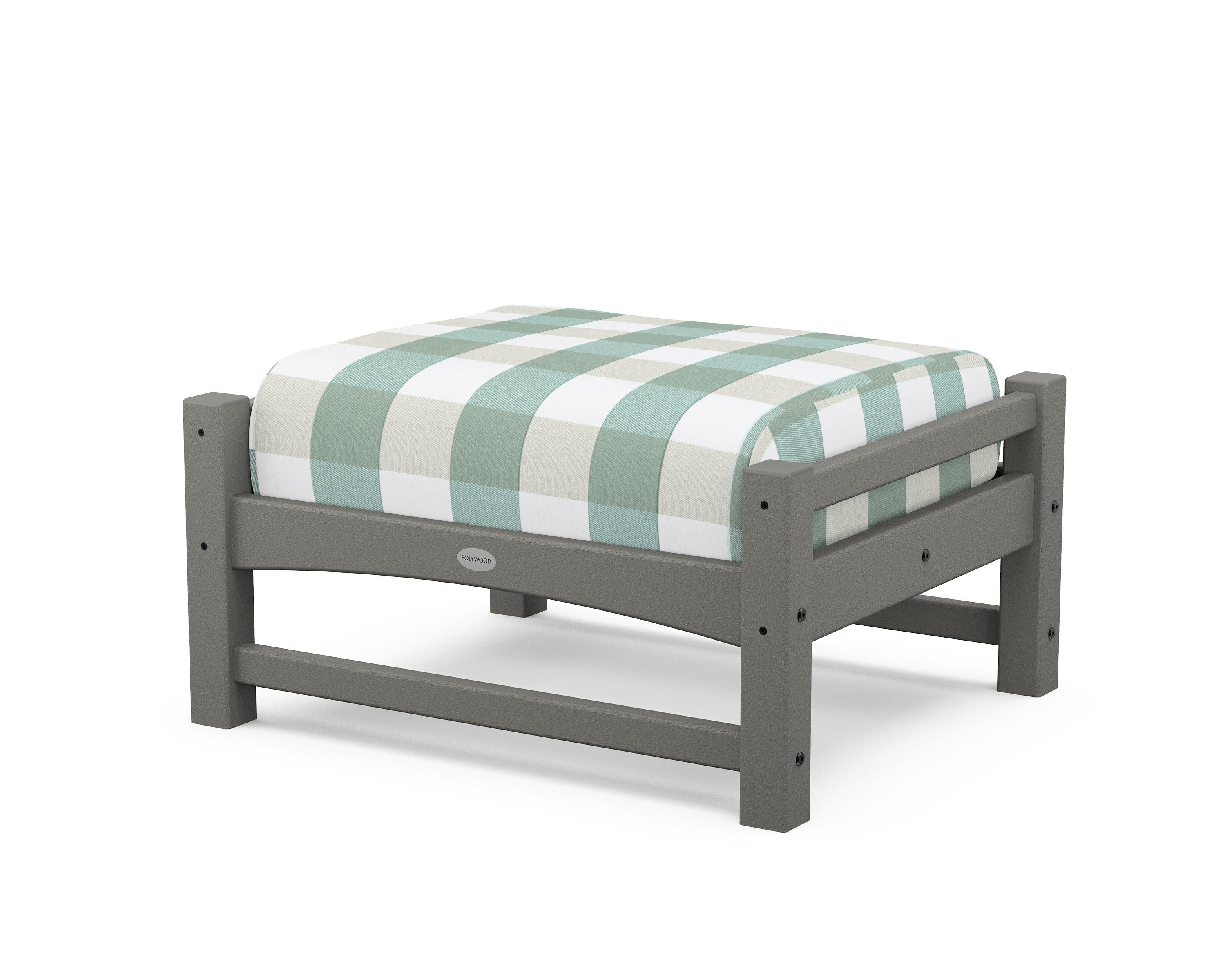 POLYWOOD® Club Ottoman in Slate Grey / Buffalo Plaid Glacier Spa