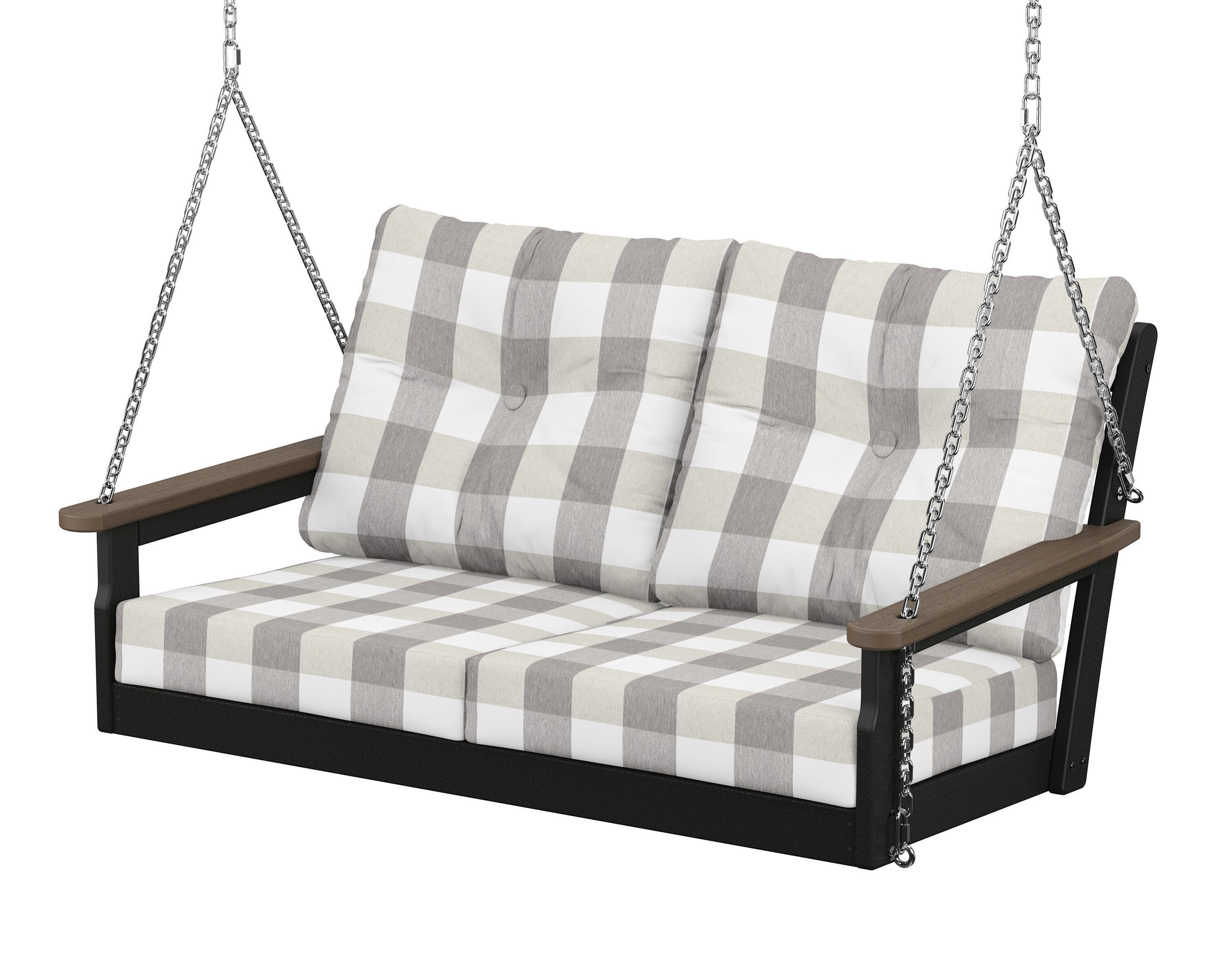 POLYWOOD® Vineyard Deep Seating Swing in Black / Kona / Buffalo Plaid Grey Mist