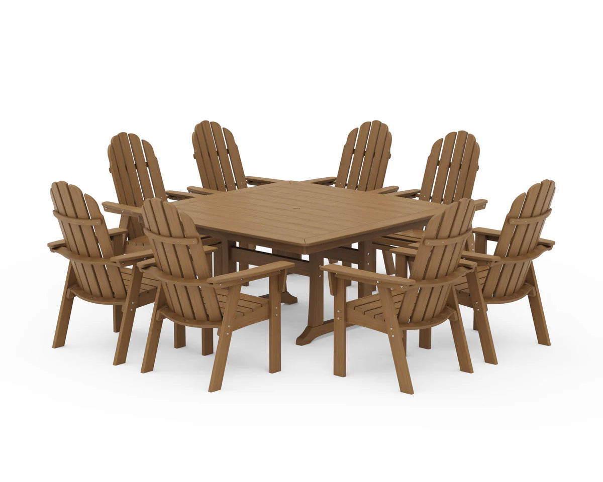 Vineyard Curveback Adirondack 9-Piece Nautical Trestle Dining Set