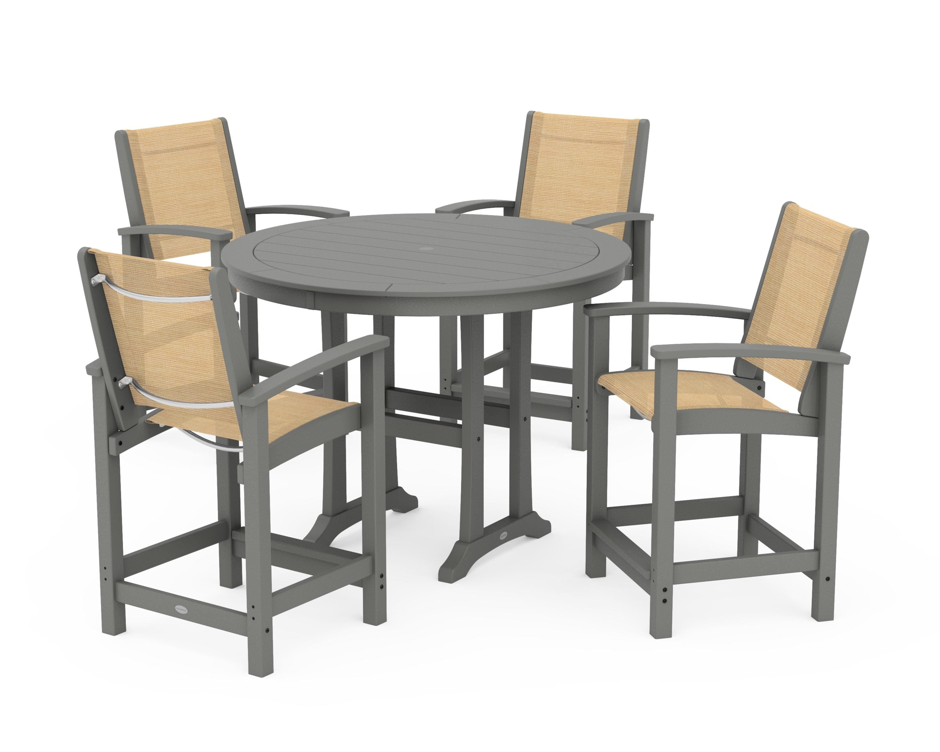 POLYWOOD® Coastal 5-Piece Counter Set in Slate Grey / Dupioni Apricot Sling