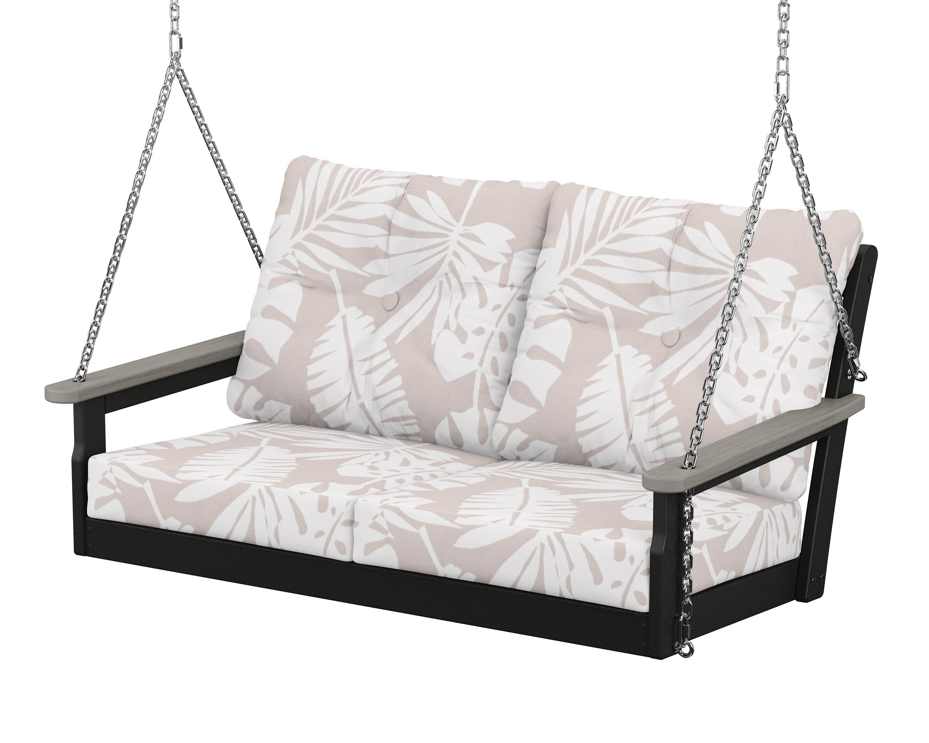 POLYWOOD® Vineyard Deep Seating Swing in Black / Driftwood / Leaf Dune Burlap
