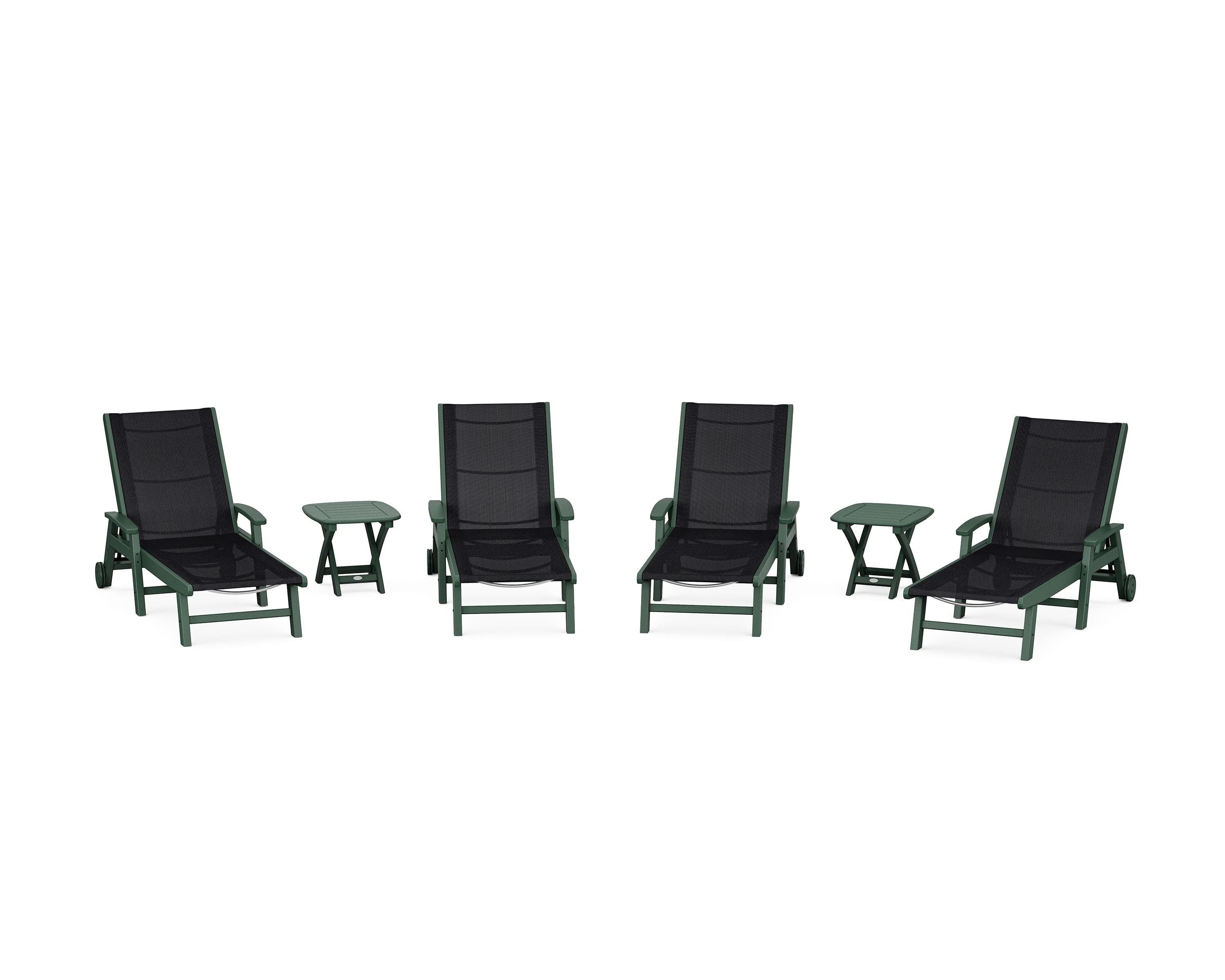 POLYWOOD® Coastal Chaise 6-Piece Set with Wheels in Green / Black Sling