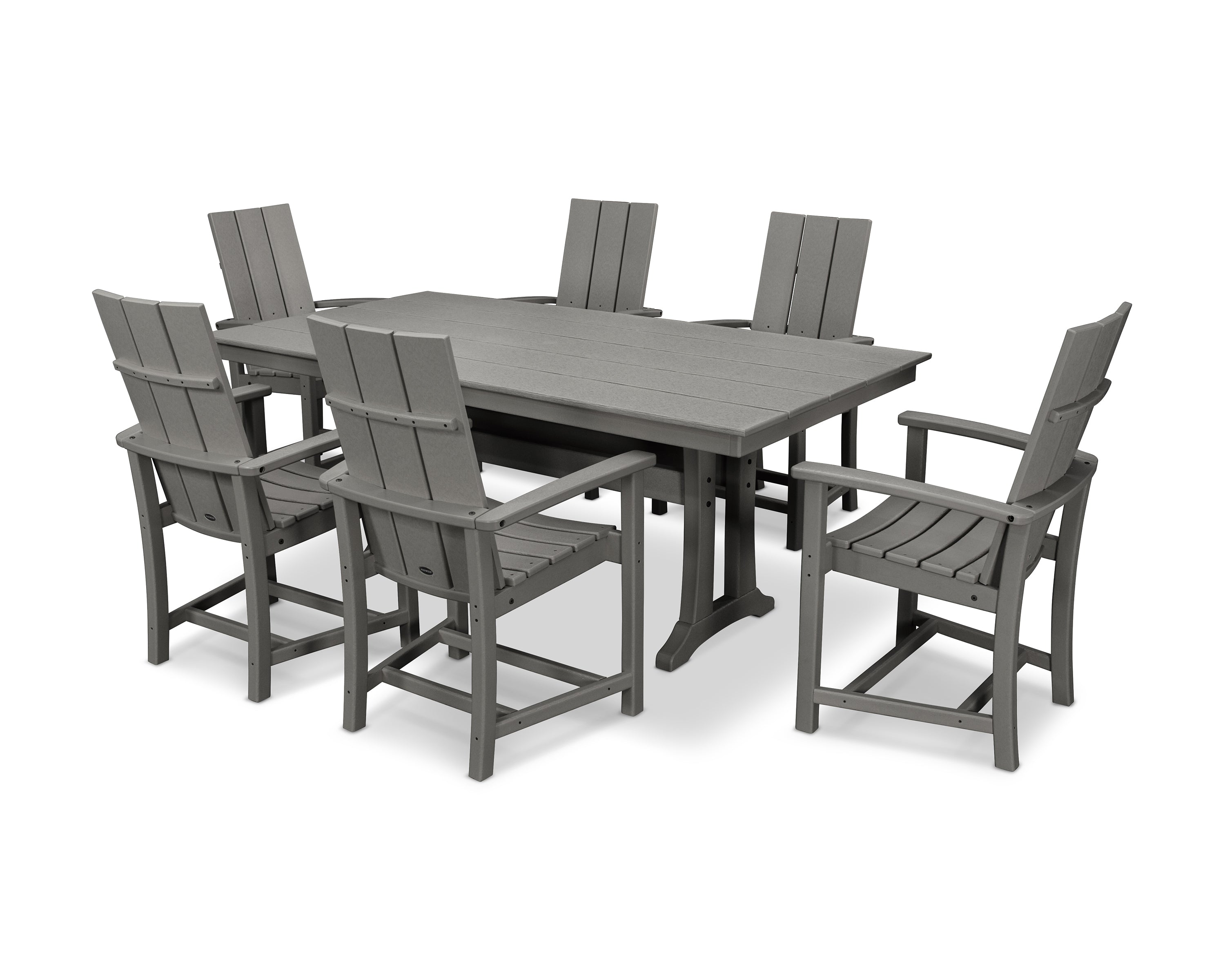 POLYWOOD® Modern Adirondack 7-Piece Farmhouse Dining Set with Trestle Legs in Slate Grey