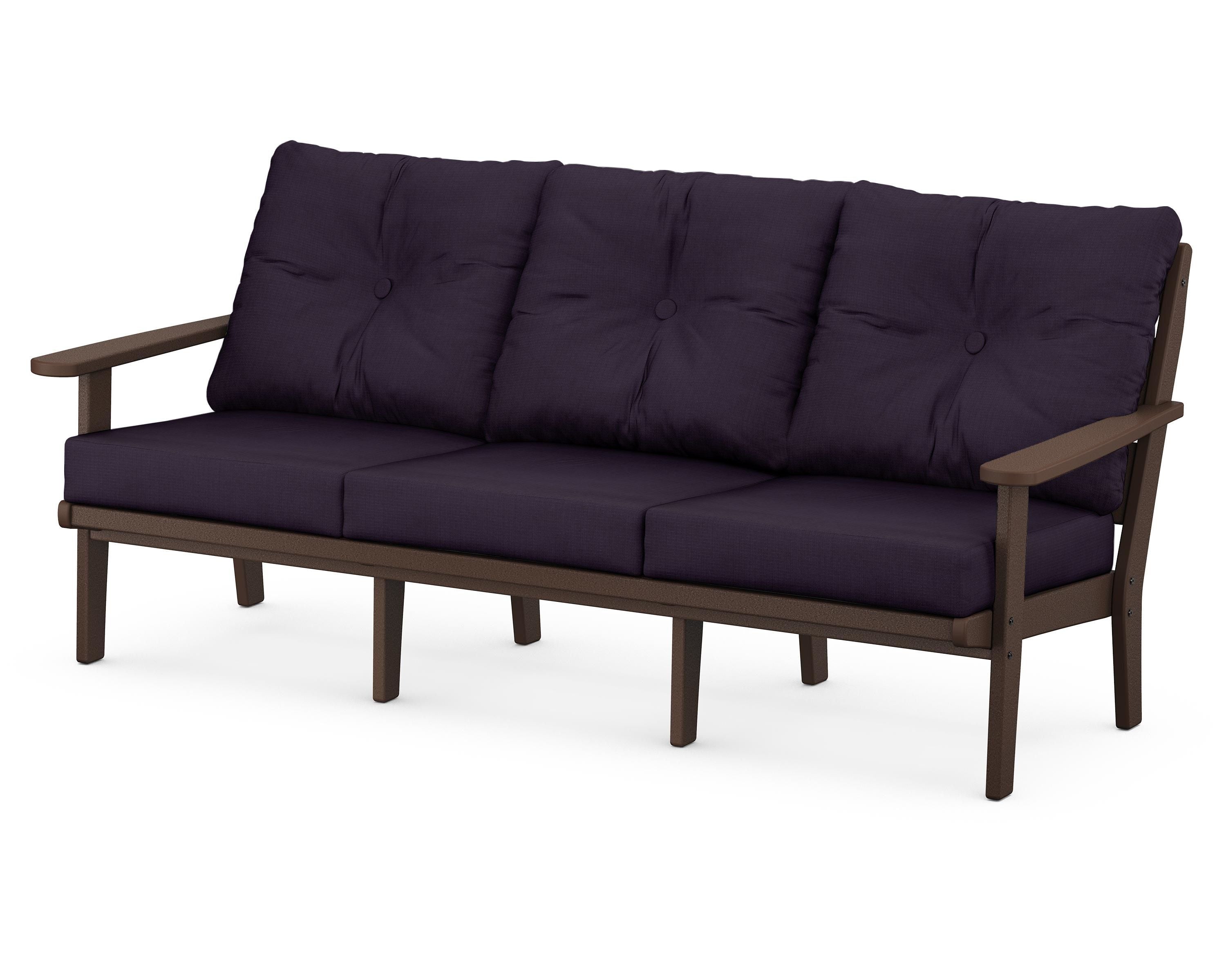POLYWOOD® Lakeside Deep Seating Sofa in Mahogany / Navy Linen