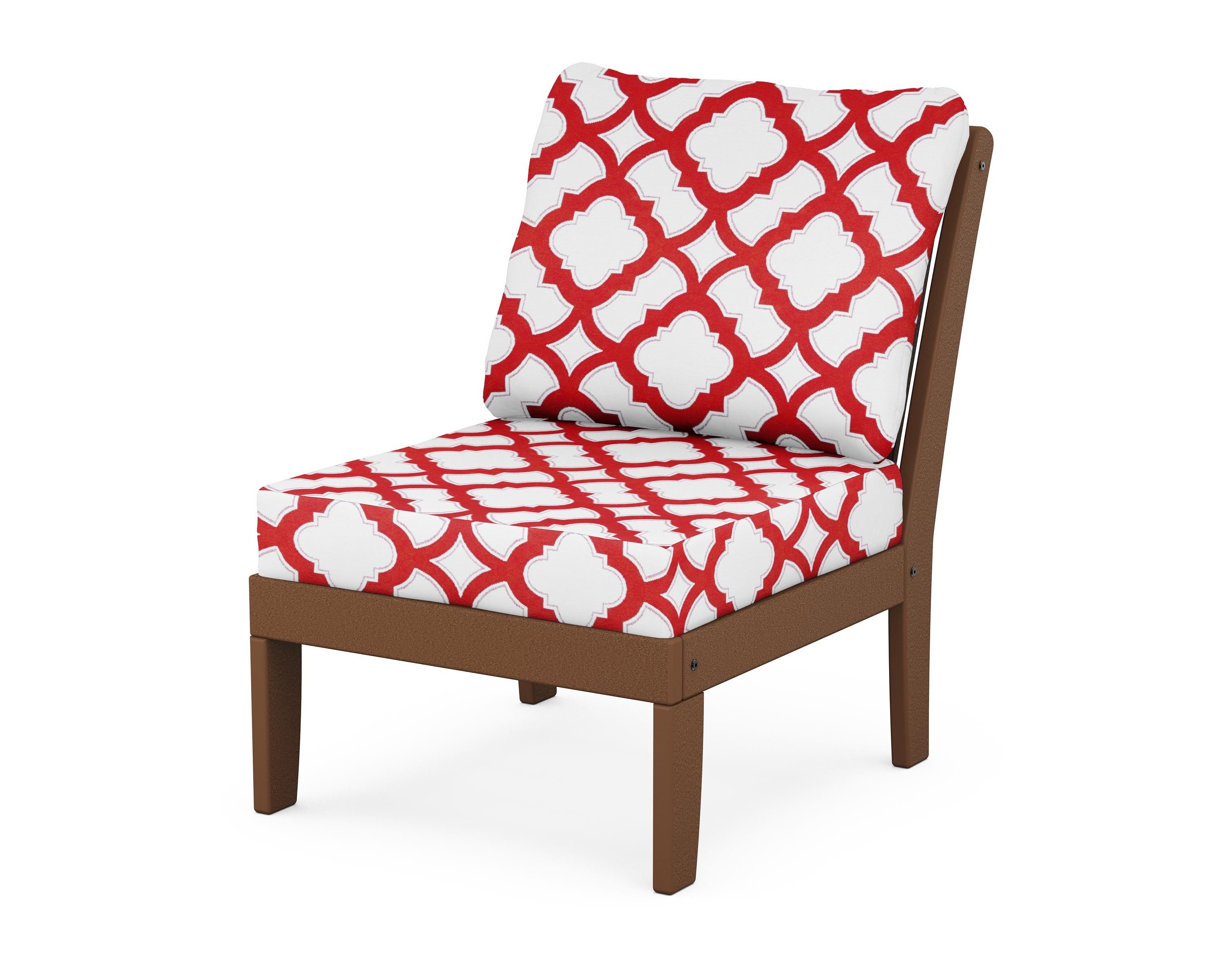 POLYWOOD® Braxton Modular Armless Chair in Teak / Trellis Crimson
