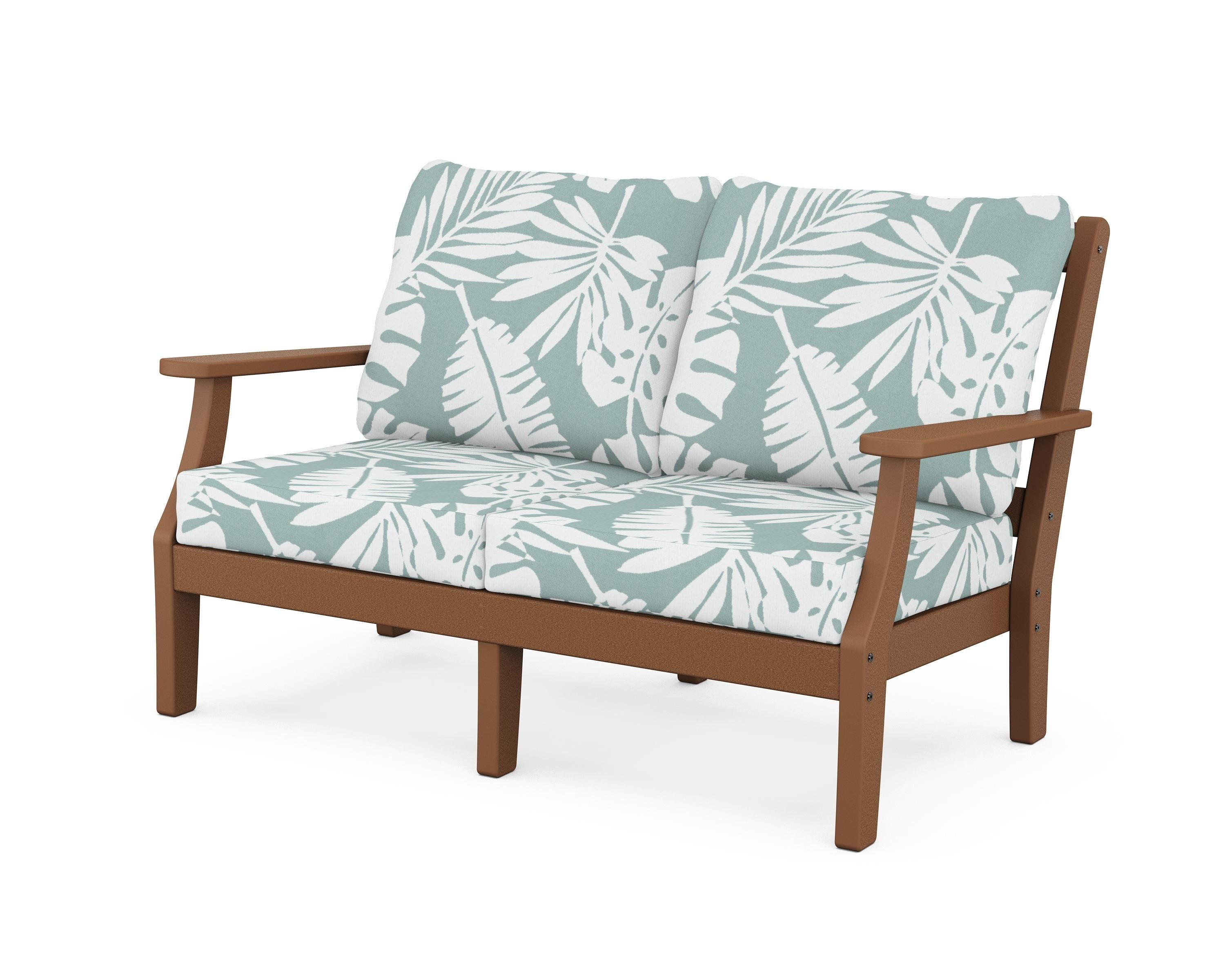 Martha Stewart by POLYWOOD® Chinoiserie Deep Seating Loveseat in Teak / Leaf Glacier Spa