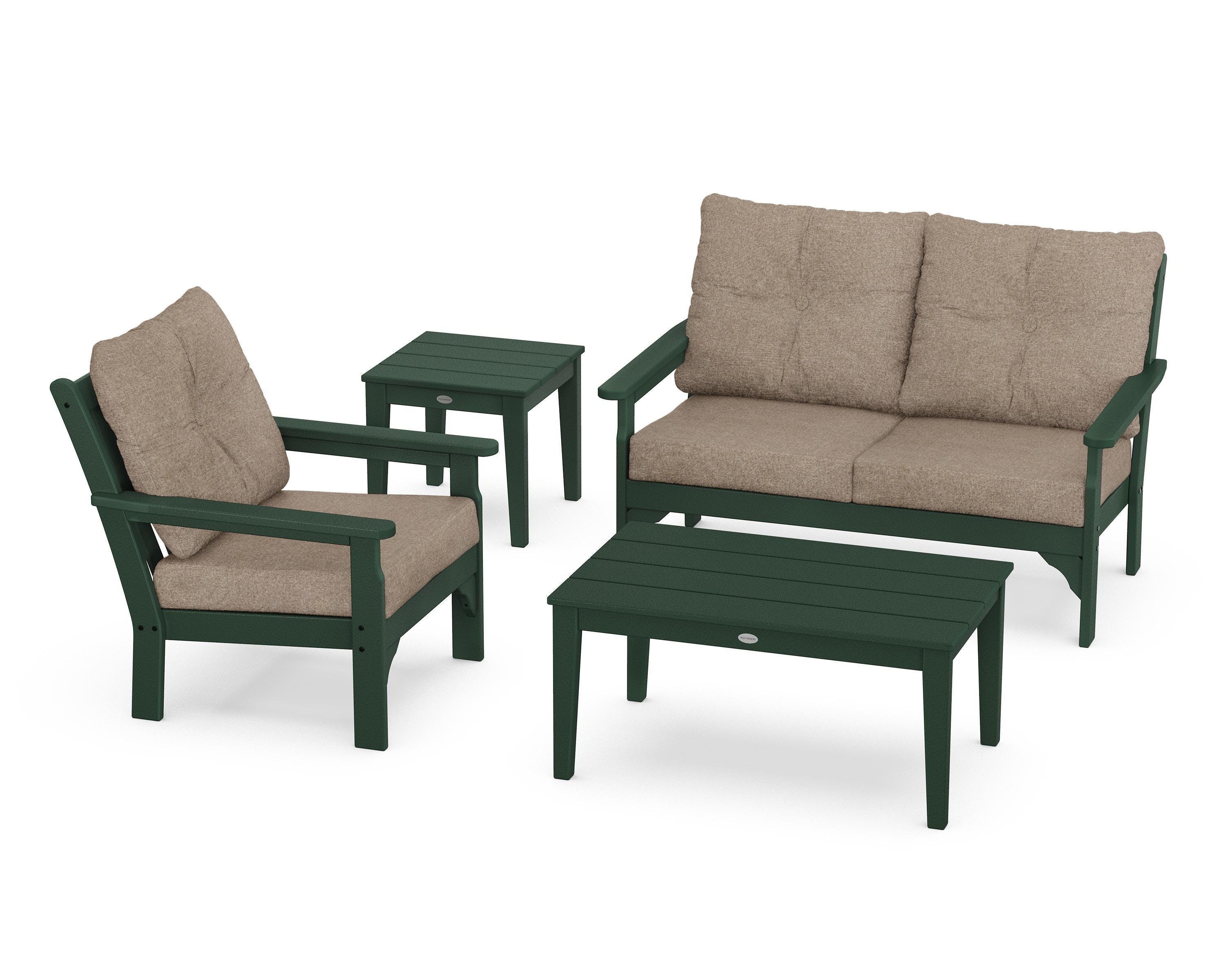 POLYWOOD® Vineyard 4-Piece Deep Seating Set in Green / Spiced Burlap