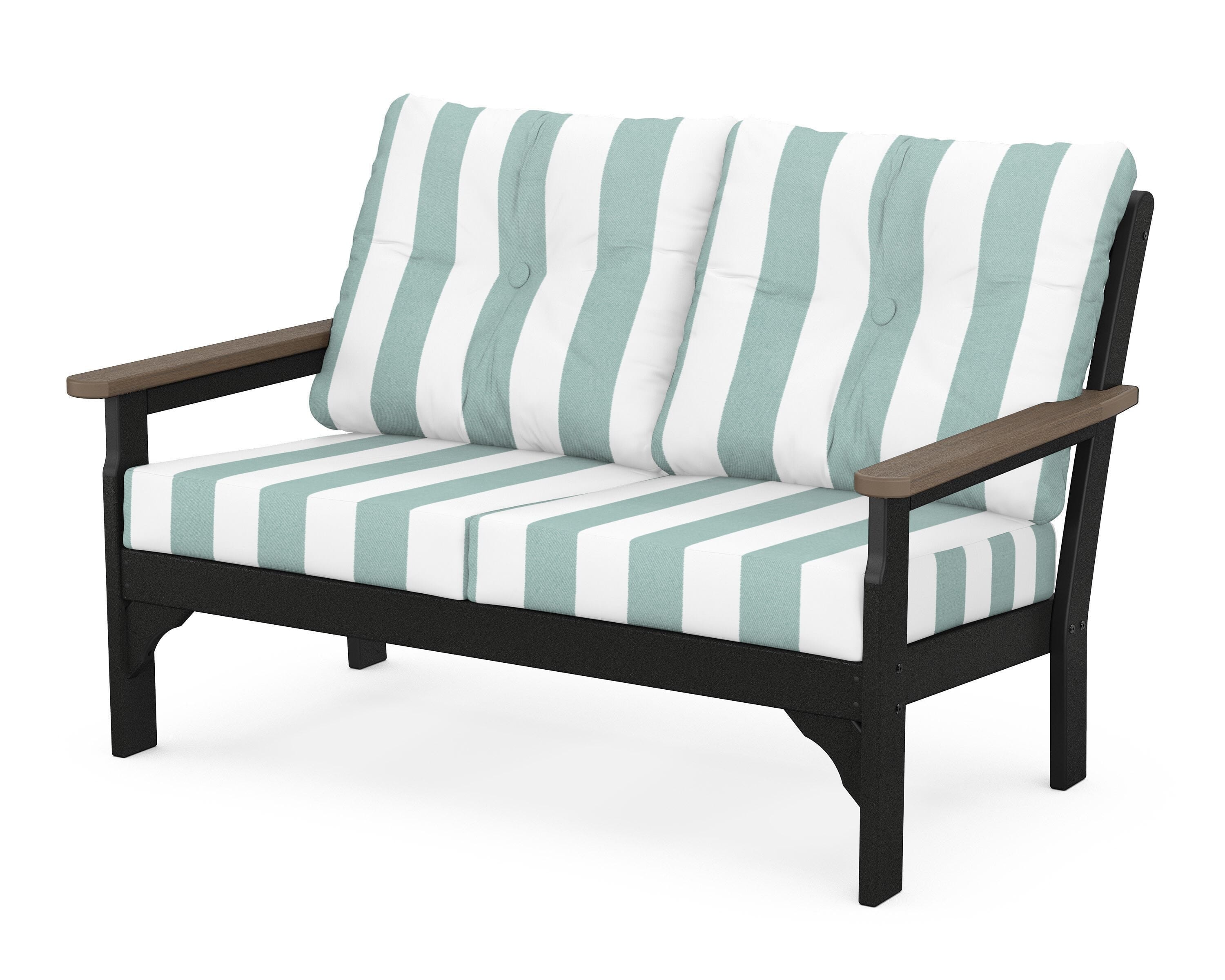 POLYWOOD® Vineyard Deep Seating Loveseat in Black / Kona / Cabana Stripe Glacier Spa