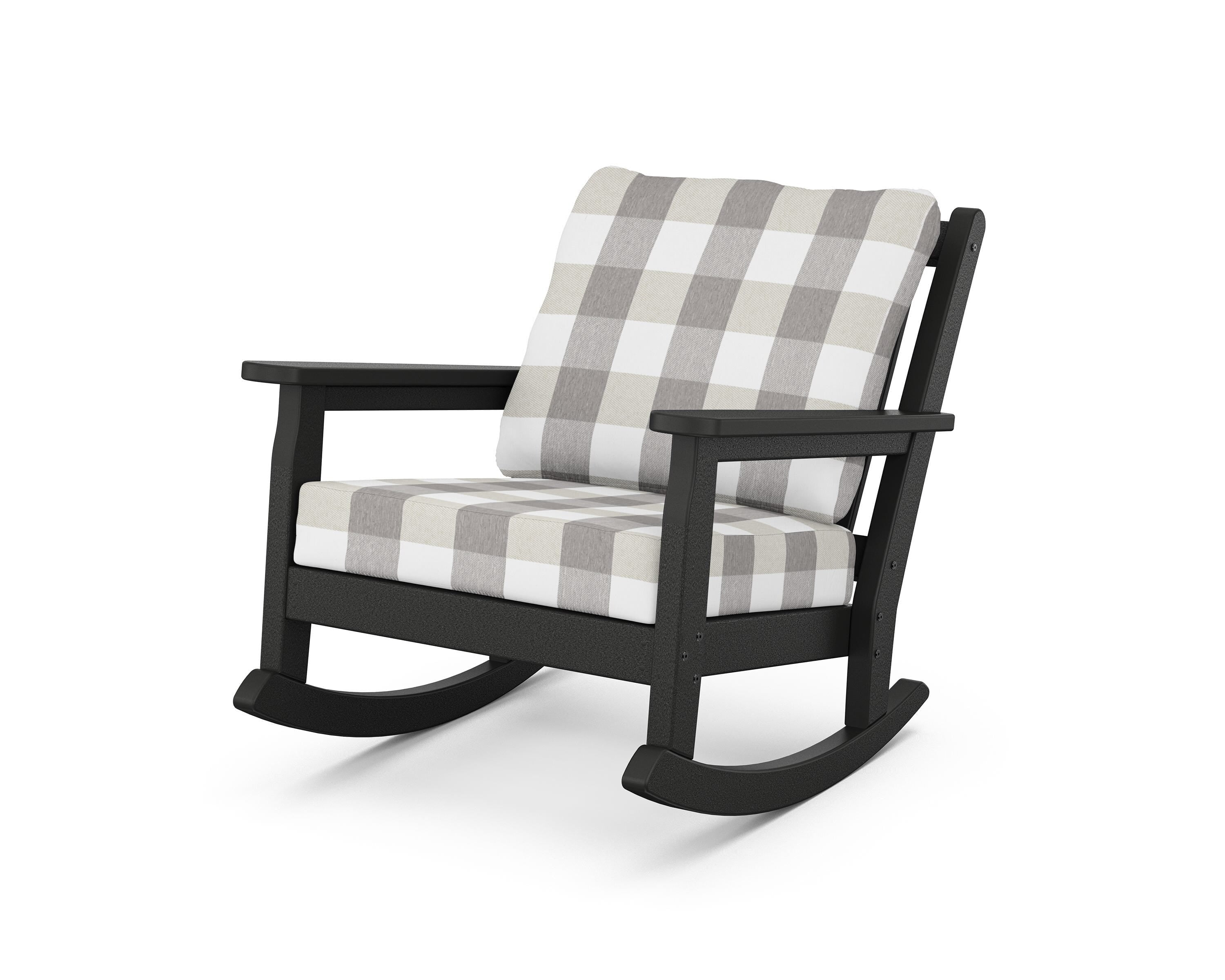 POLYWOOD® Chippendale Deep Seating Rocking Chair in Black / Buffalo Plaid Grey Mist