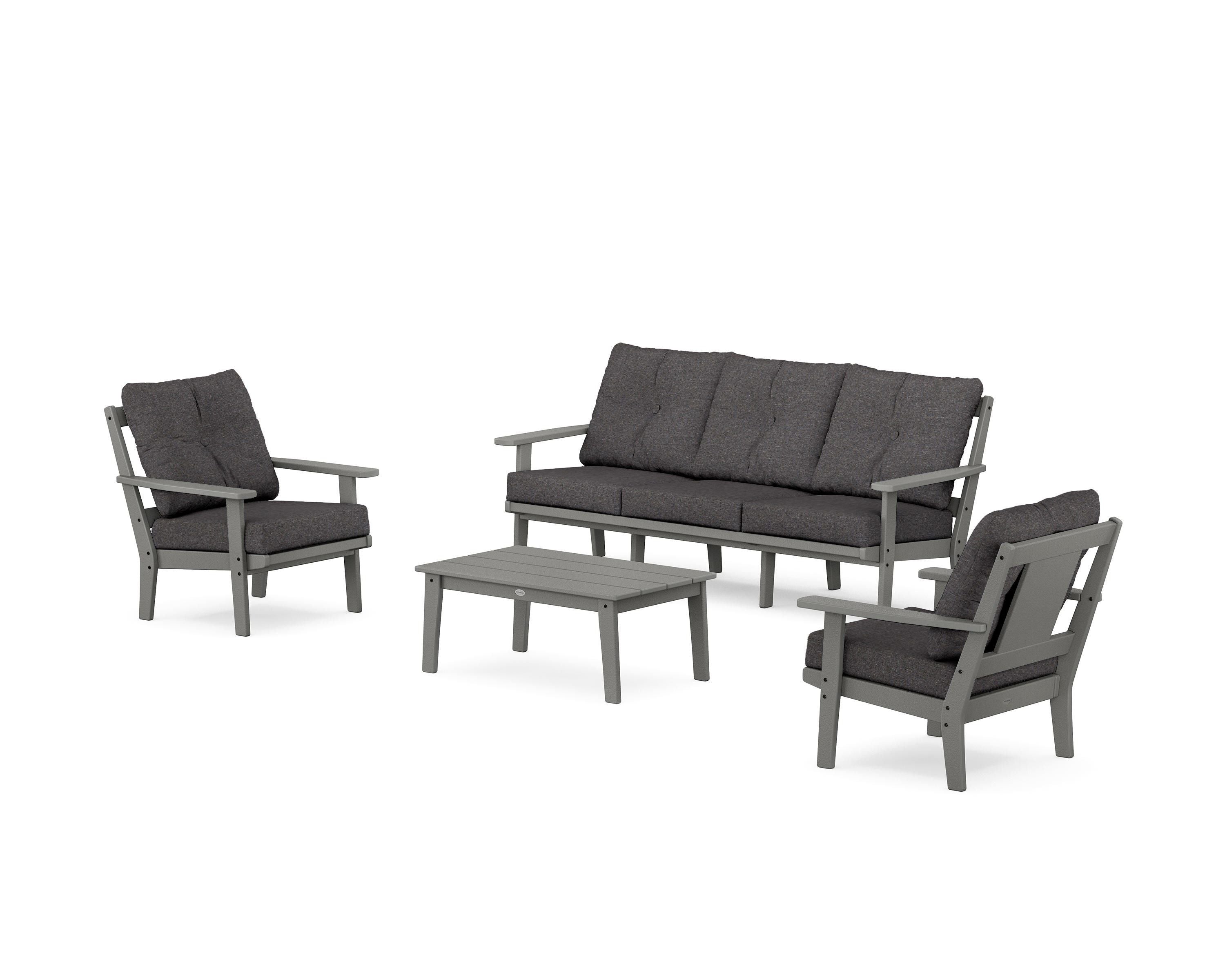 POLYWOOD® Prairie 4-Piece Deep Seating Set with Sofa in Slate Grey / Ash Charcoal