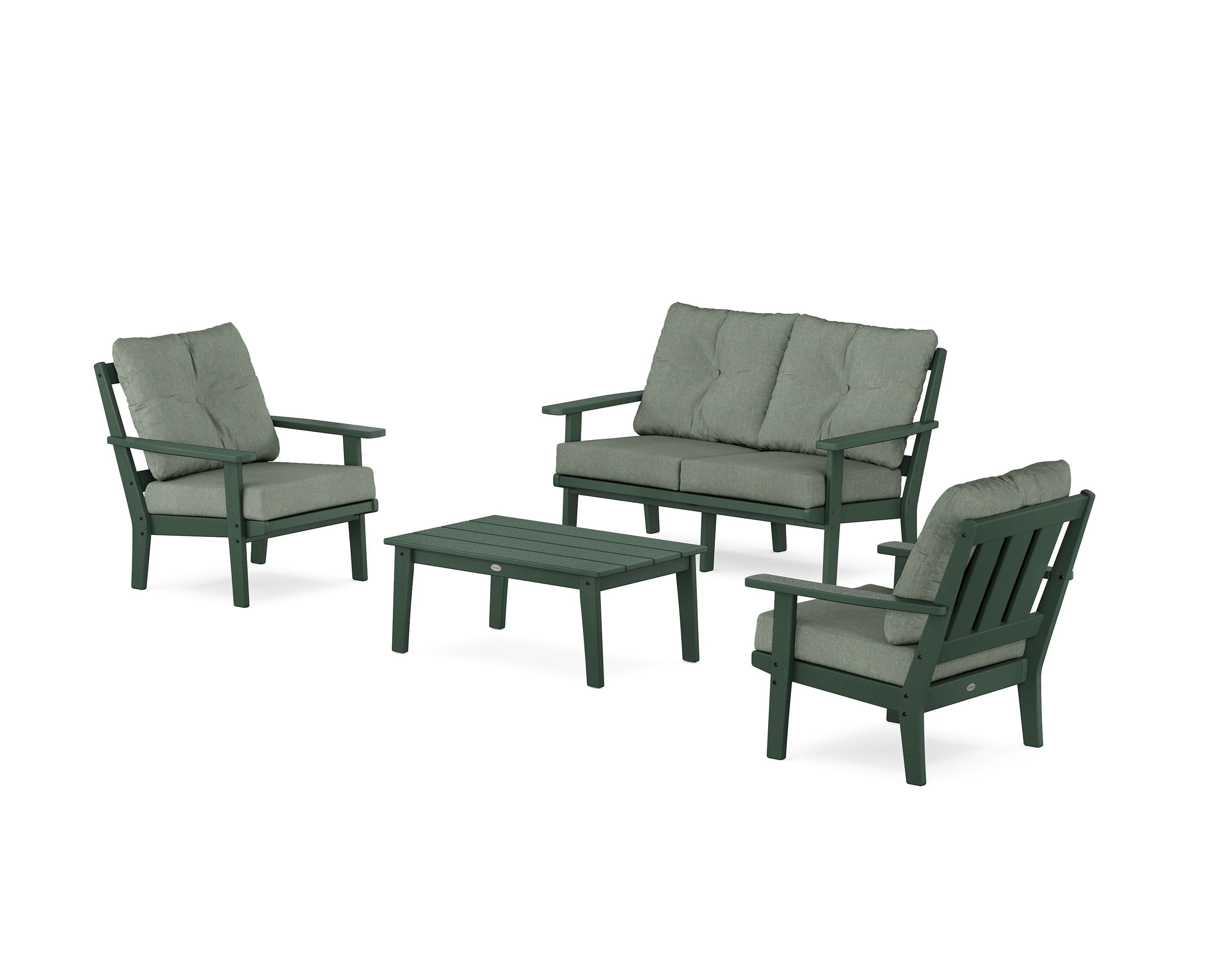 POLYWOOD® Oxford 4-Piece Deep Seating Set with Loveseat in Green / Cast Sage