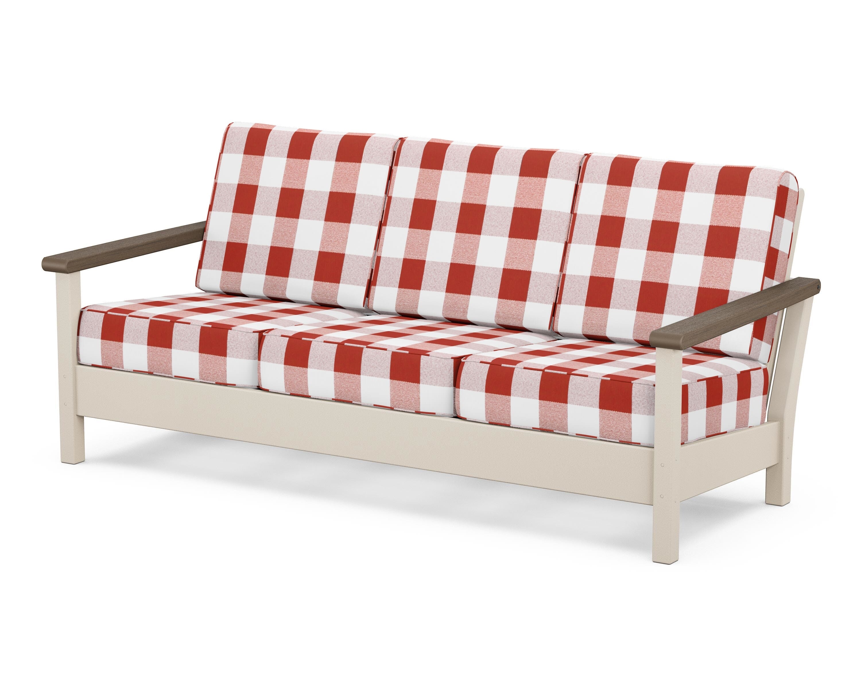 POLYWOOD® Harbour Deep Seating Sofa in Sand / Kona / Buffalo Plaid Crimson