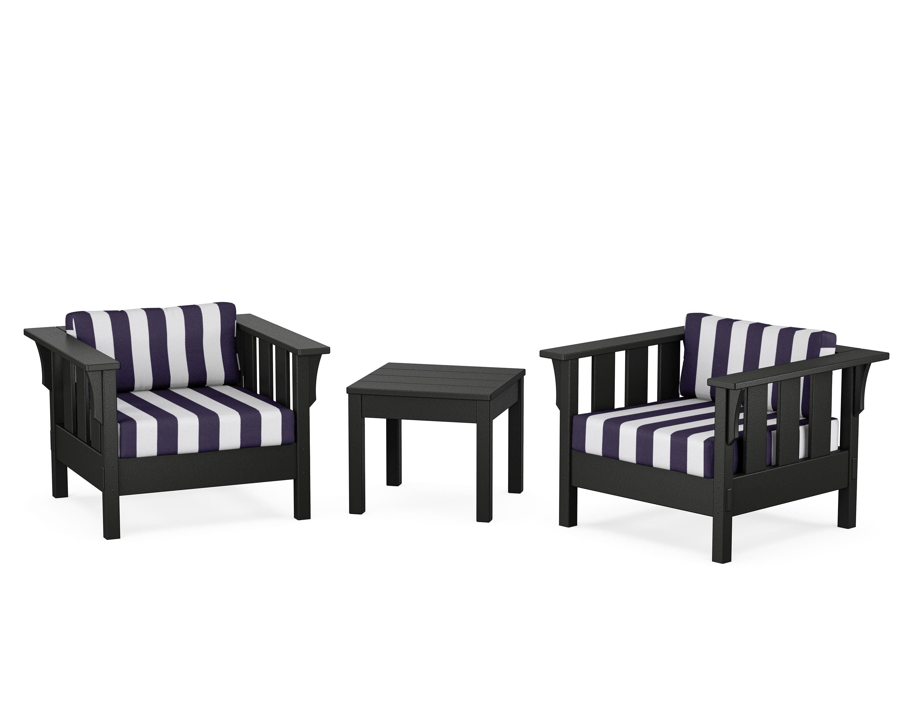 Martha Stewart by POLYWOOD® Acadia 3-Piece Deep Seating Set in Black / Cabana Stripe Navy