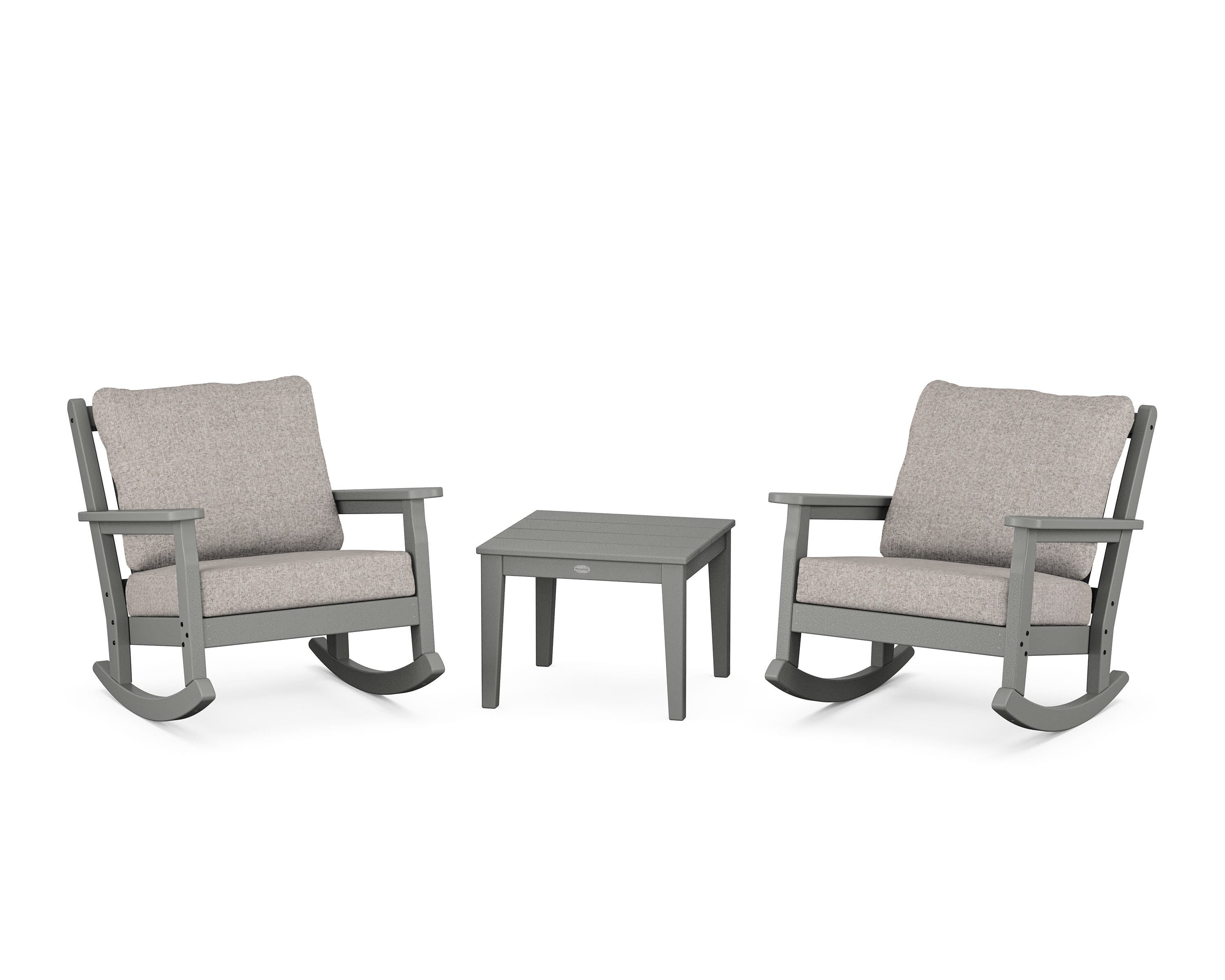 POLYWOOD® Chippendale 3-Piece Deep Seating Rocker Set in Slate Grey / Weathered Tweed
