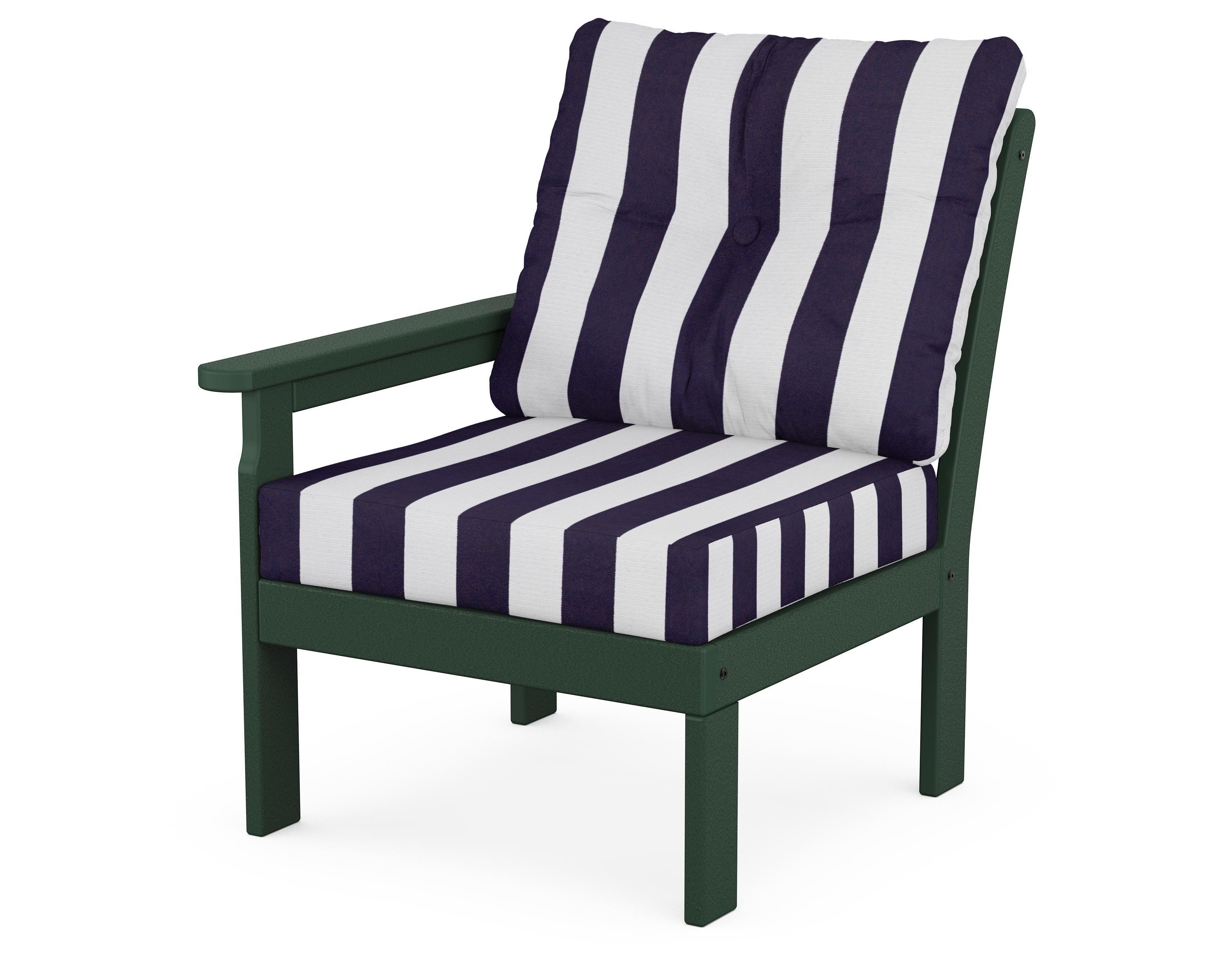 POLYWOOD® Vineyard Modular Left Arm Chair in Green / Cabana Stripe Navy