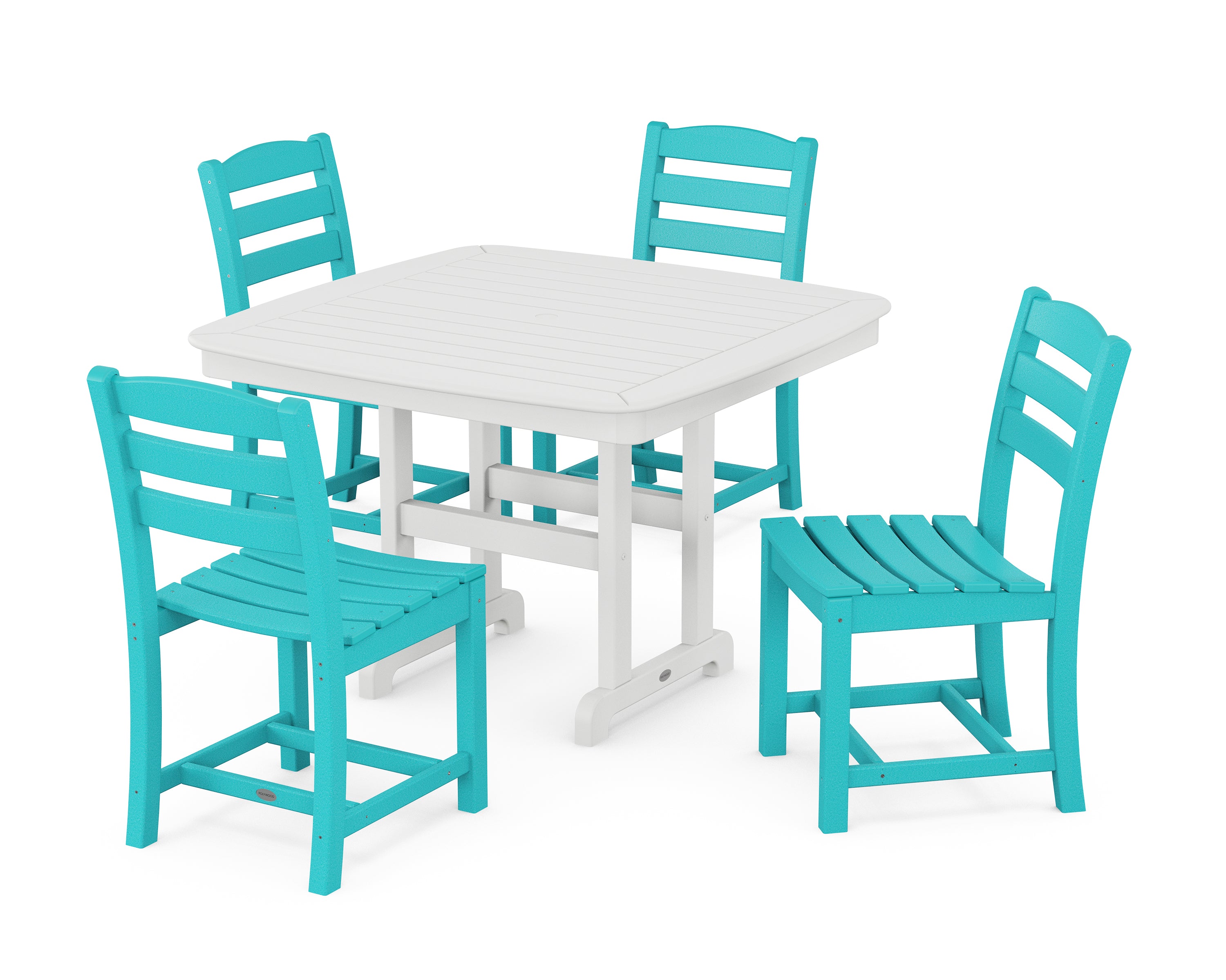 POLYWOOD® La Casa Café Side Chair 5-Piece Dining Set with Trestle Legs in Aruba / White