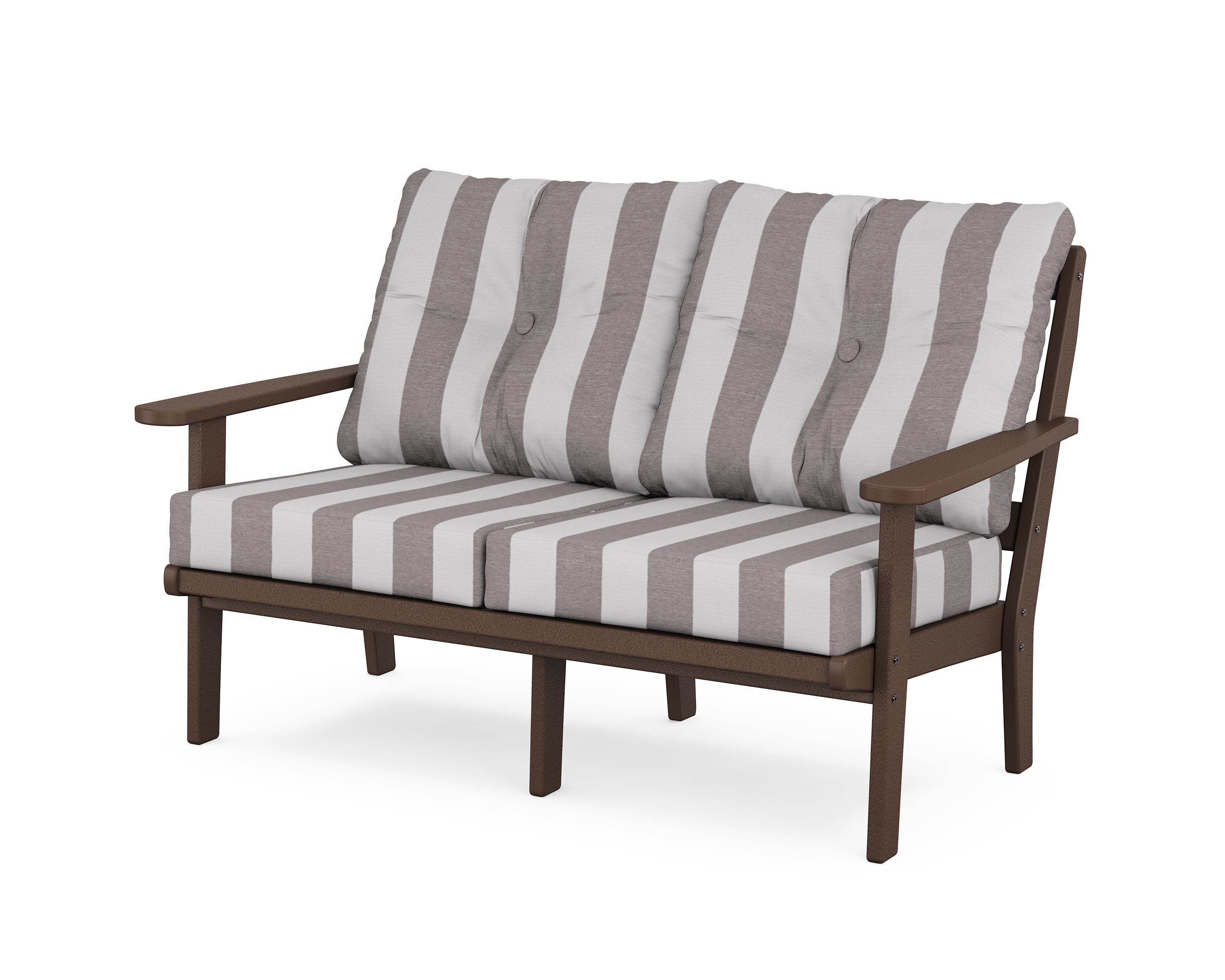 POLYWOOD® Mission Deep Seating Loveseat in Mahogany / Cabana Stripe Grey Mist