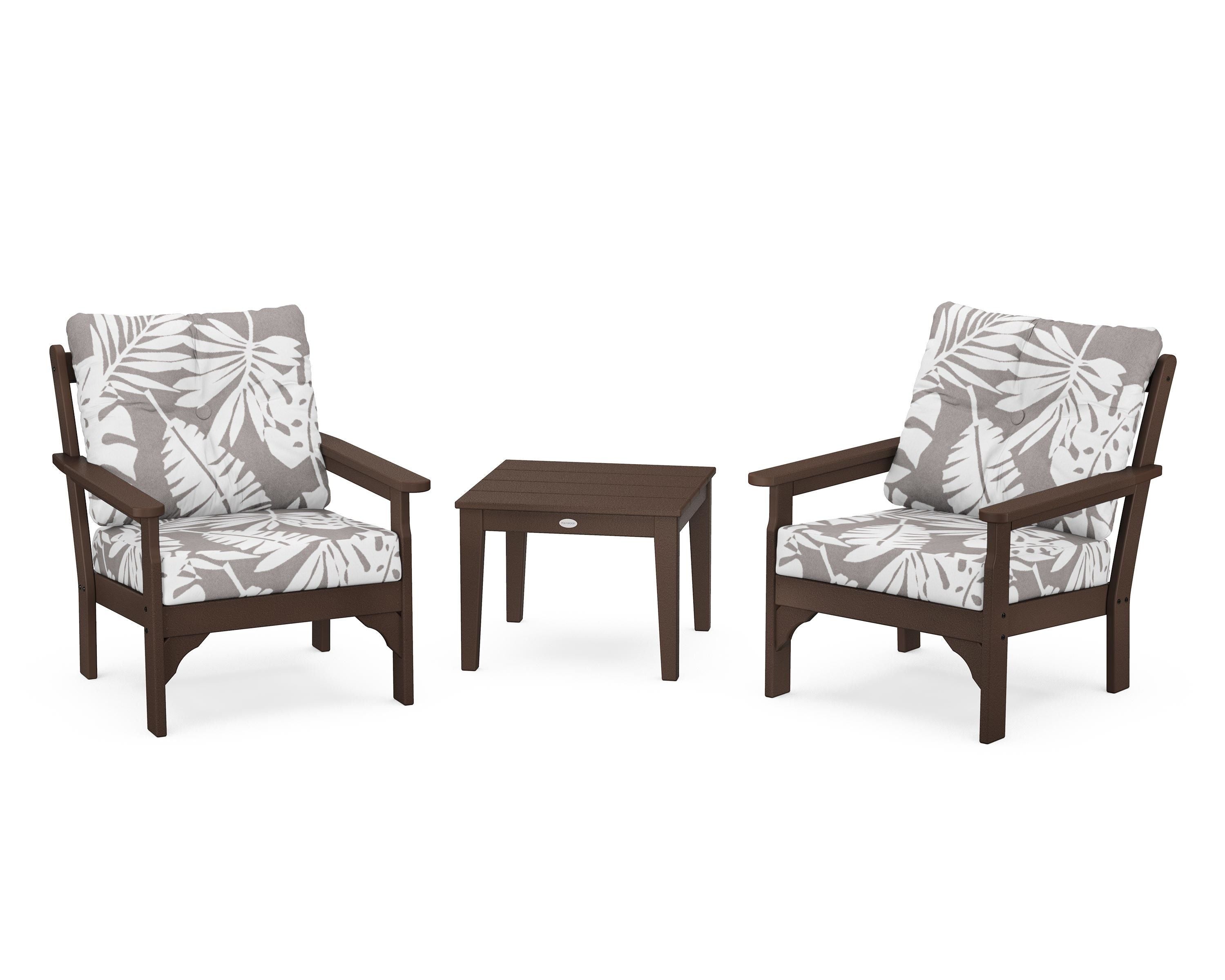POLYWOOD® Vineyard 3-Piece Deep Seating Set in Mahogany / Leaf Grey Mist