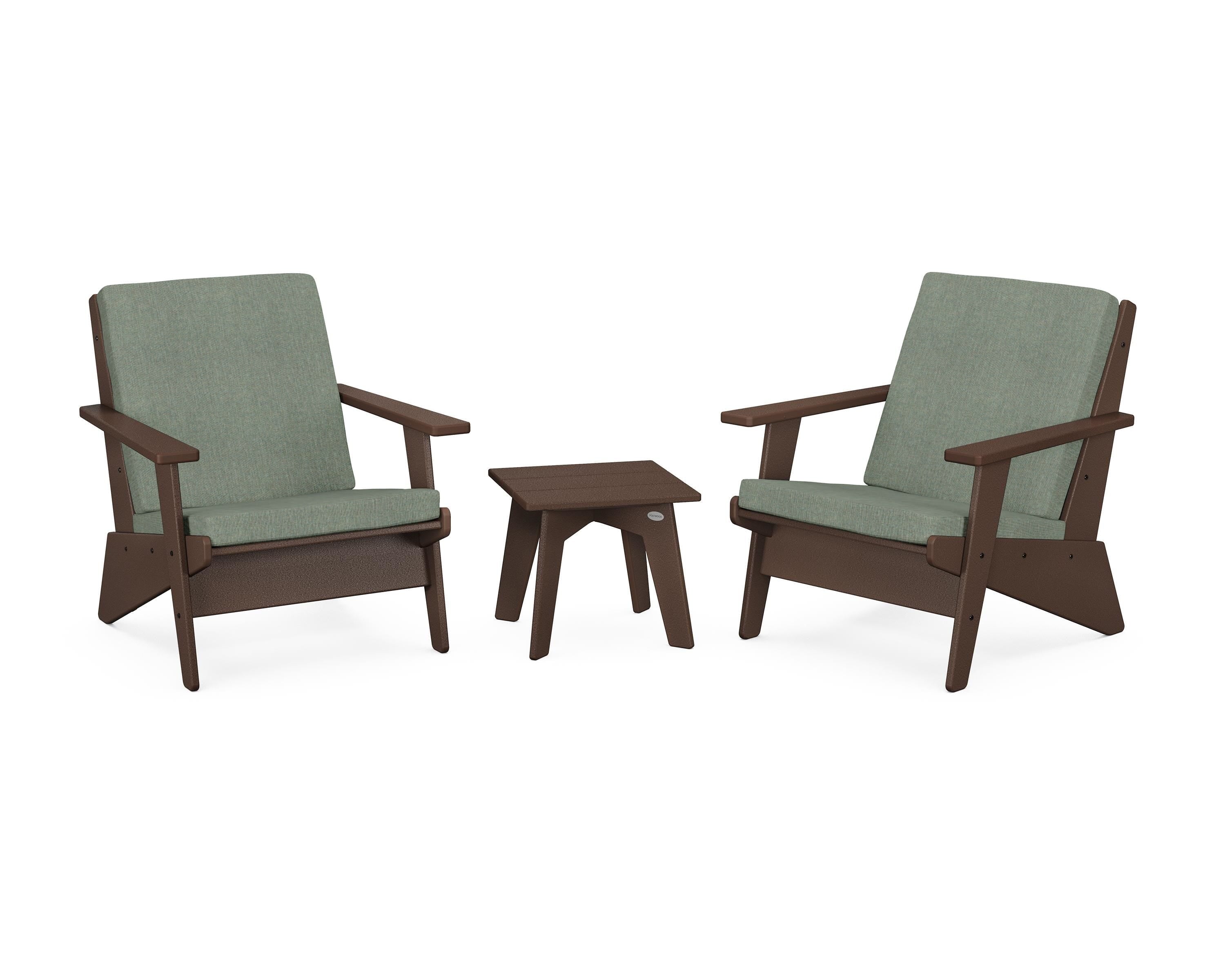 POLYWOOD® Riviera Modern Lounge 3-Piece Set in Mahogany / Cast Sage